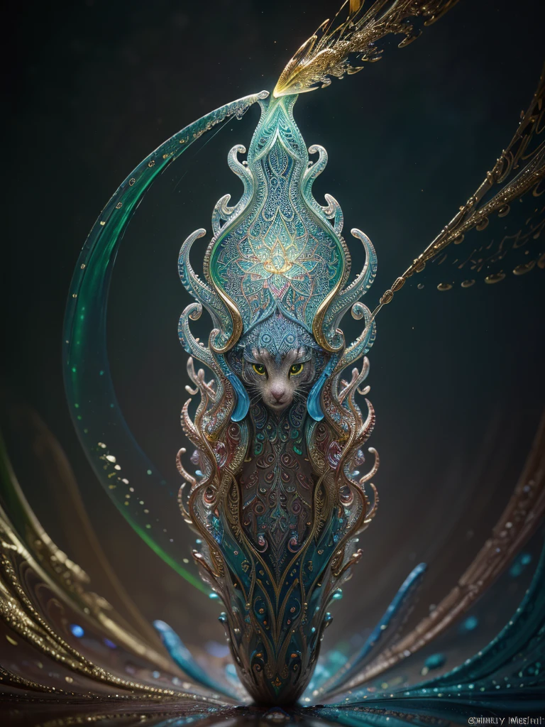 Cute magical creatures, Liquid structure, flying petal, Splash, Fantasy background, Intricate patterns, Ultra detailed, red and blue，green and gold, luminous, Radiance, ultra-realistic realism, Complex details, Intricate details, 16k, hdr, High quality, trending on artstationh, Sharp focus, studio photo, Intricate details, Highly detailed, mysterious