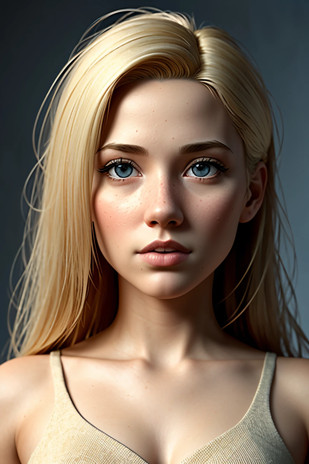 (pixar style:1.25) Waist-length portrait of Athena, blonde, 1 girl, natural skin texture, 4K texture, HDR, Complex, very detailed, sharp focus, cinematic look, very detailed