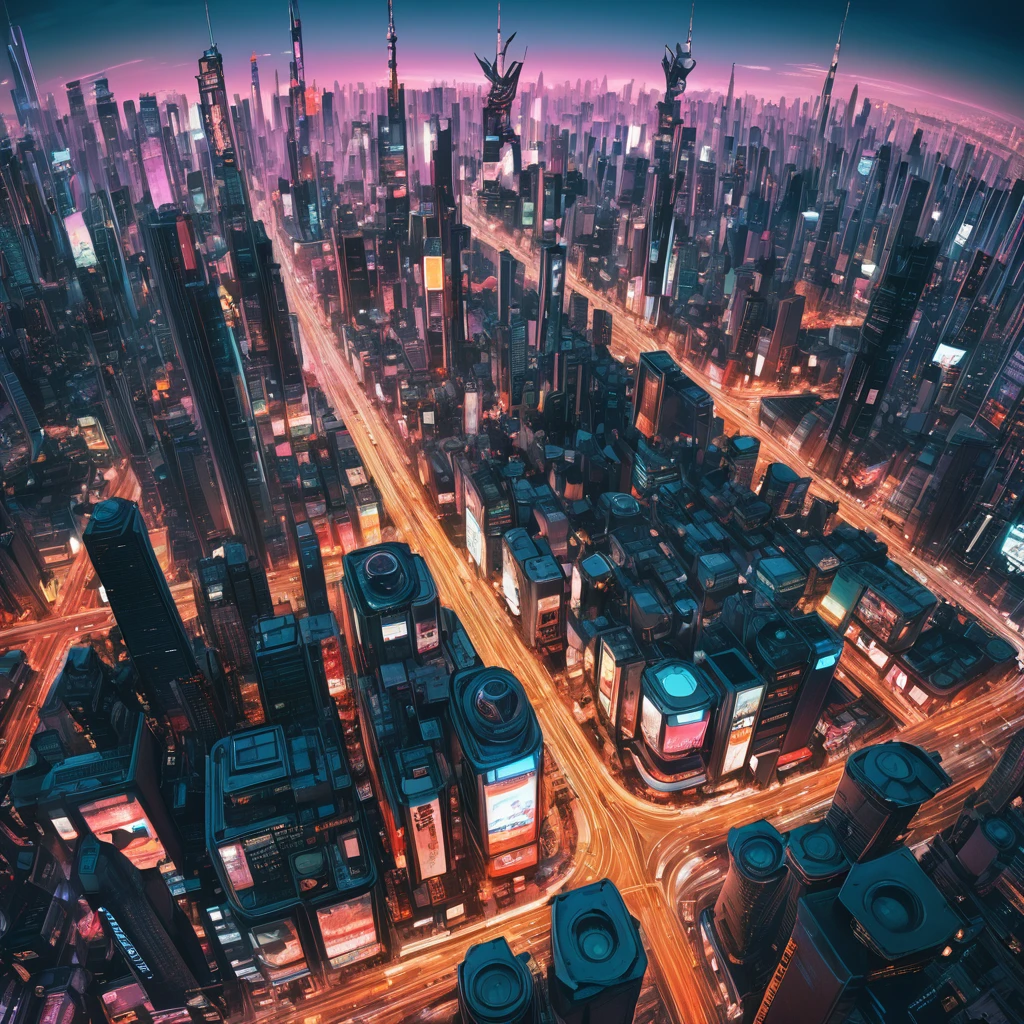 Aerial View, aesthetic, extremely detailed, Bird's Eye View, Exquisite, High-resolution, Photography, Aerial Shot, Cityscape, Urban Skyline, Futuristic City, Dynamic Lighting, Luminous, Cinematic, Drone, Aerial, Todd McFarlane, Frank Miller, Neo-Tokyo, Dreamcore, Vibrance, Filters Coolness, Fujifilm.
