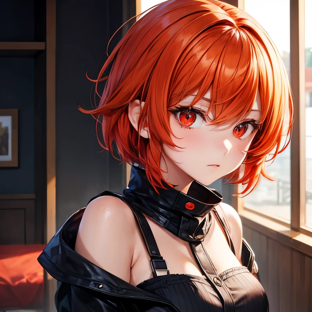 Masterpiece, best quality, 1girl, red eyes, orange hair, short hair