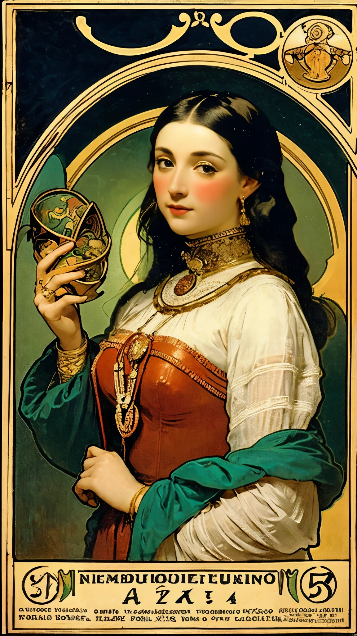 masterpiece, highest quality, one woman, tarot, bard, clown, symbolism, Visual art, occultism, universal, vision casting, philosophy, iconography, numerology, Popularity, art, Alphonse Mucha
