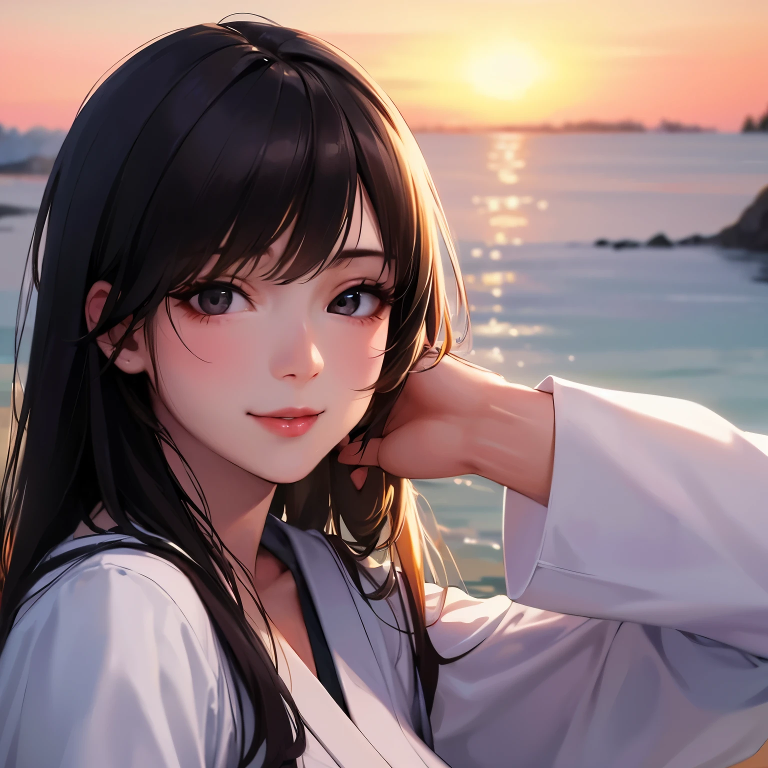 photo realistic, (masterpiece,best quality:1.4),(8k,raw photo,photo realistic:1.2), detailed skin,detailed face,1girl,Japanese idol,cute face, black hair,slender, shiny eyes, smile, dutch-angle BREAK looking away from viewer, side view