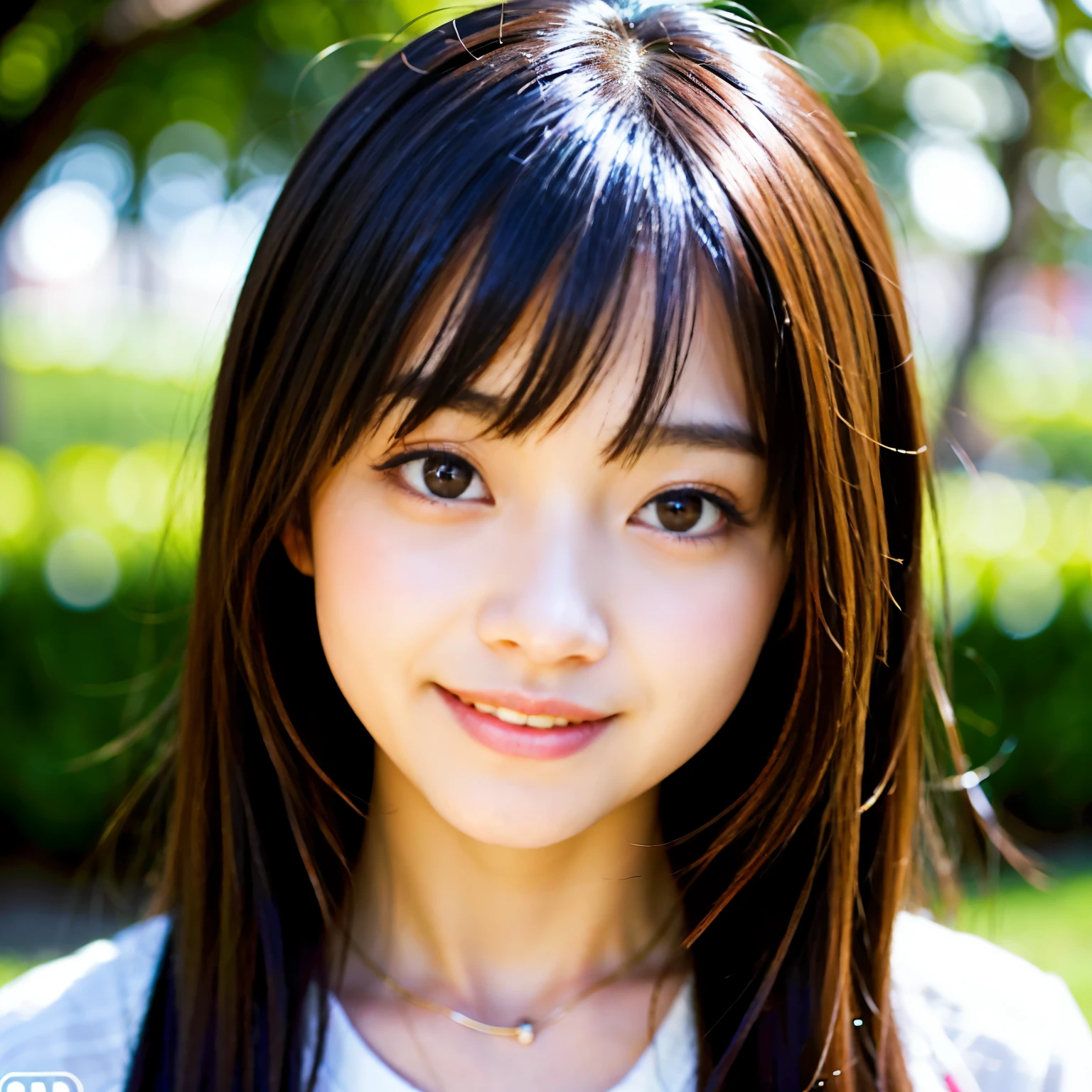 Best-quality, Masterpiece, Ultra-High-Resolution, (Photorealistic:1.4), Raw-Photo, 1girl, 15-years-old, the most popular Japanese idol, innocent-smile, extremely cute face like the most popular Japanese idol, extremely beautiful big-black-solid-circle-eyes like the most popular Japanese idol, extremely beautiful black-hair, extremely beautiful long-eyelashes, extremely beautiful lips, extremely beautiful skins