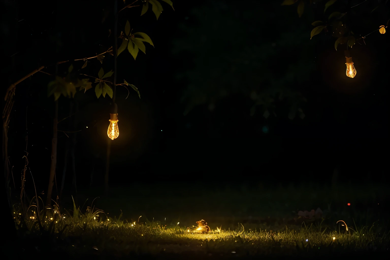 Fireflies twinkling: Nature's small lights flickering in the darkness.