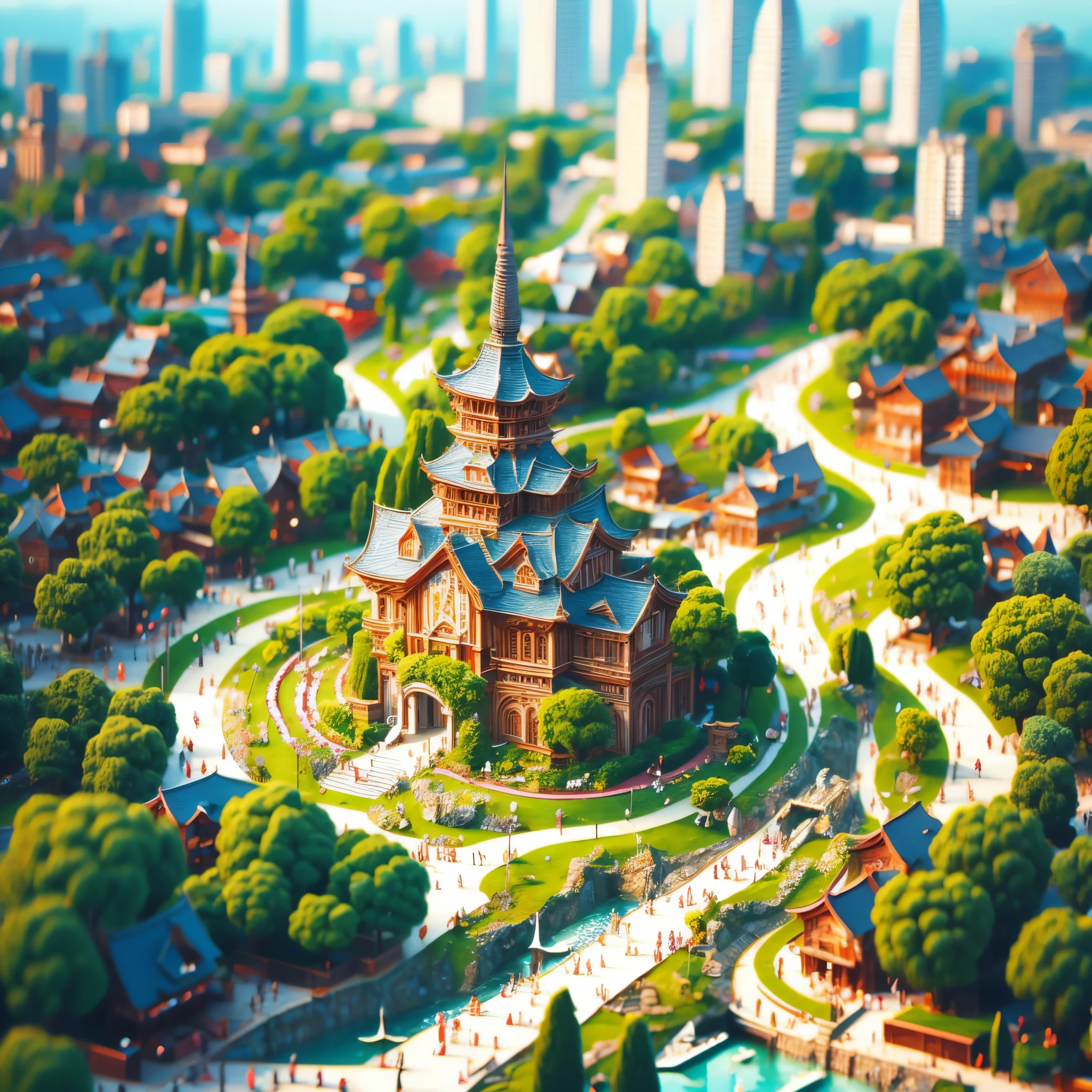 miniature， Super Cute clayWorld，isometric vieWof Shanghai
City，Cute clayfreeZe frame animation， Cute OrientalPearl
TVTOWer， City， CarS， peOple， trees，graSS，tilt shift， eXCellent
lighting，Volume， landsCape，brush rendering， 3D，Super detail,