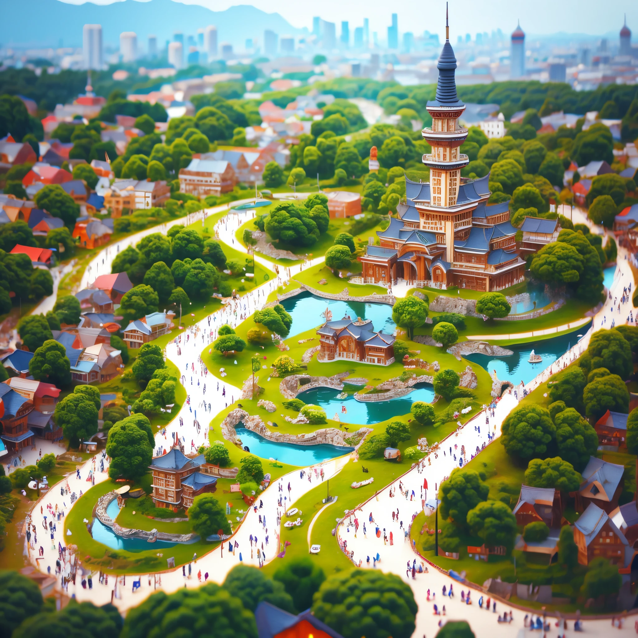 miniature， Super Cute clayWorld，isometric vieWof Shanghai
City，Cute clayfreeZe frame animation， Cute OrientalPearl
TVTOWer， City， CarS， peOple， trees，graSS，tilt shift， eXCellent
lighting，Volume， landsCape，brush rendering， 3D，Super detail,