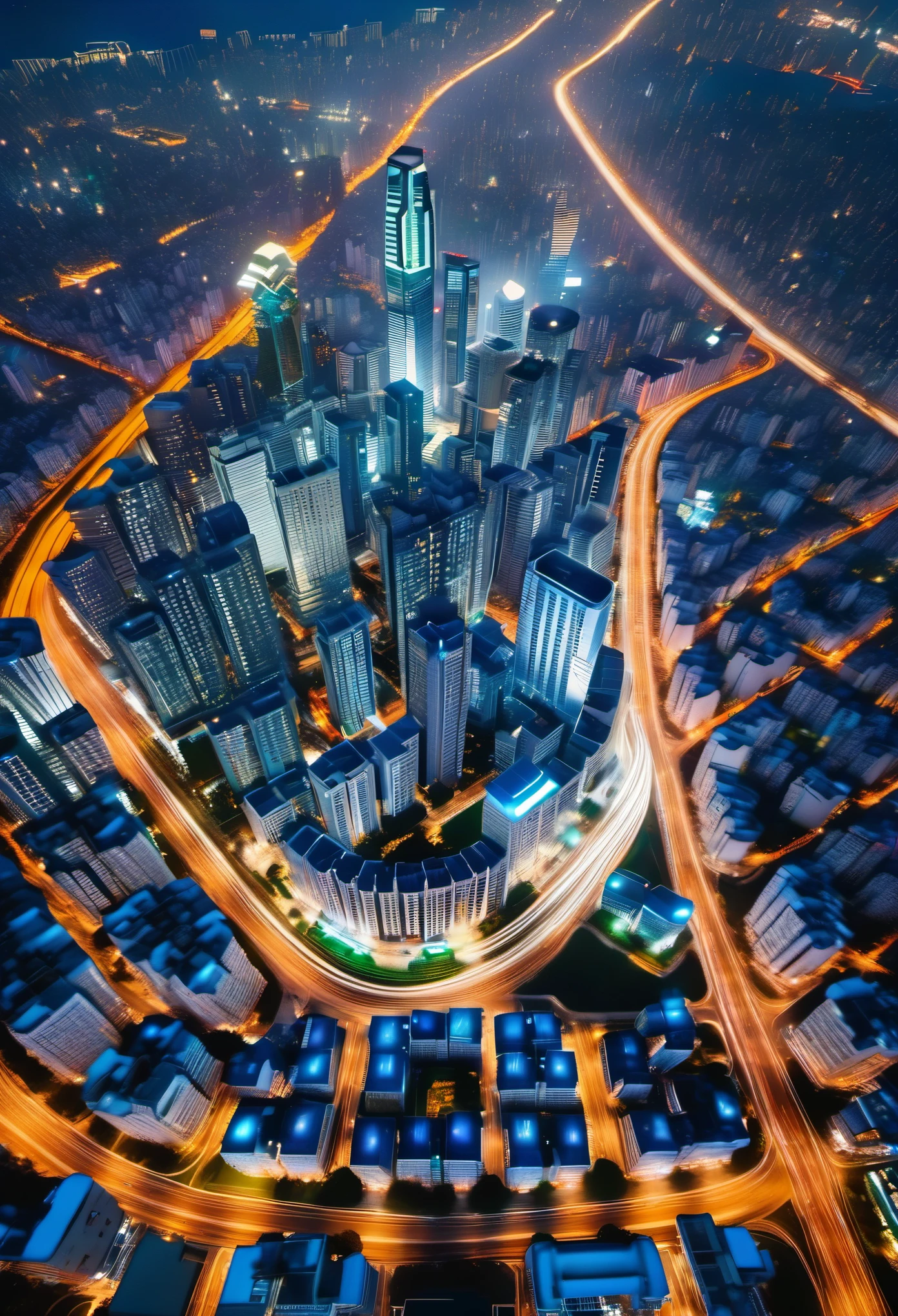 overhead shot：1.37.overhead shot镜头，city night view，bird&#39;s eye view，Brilliant lighting，beautiful scenery
