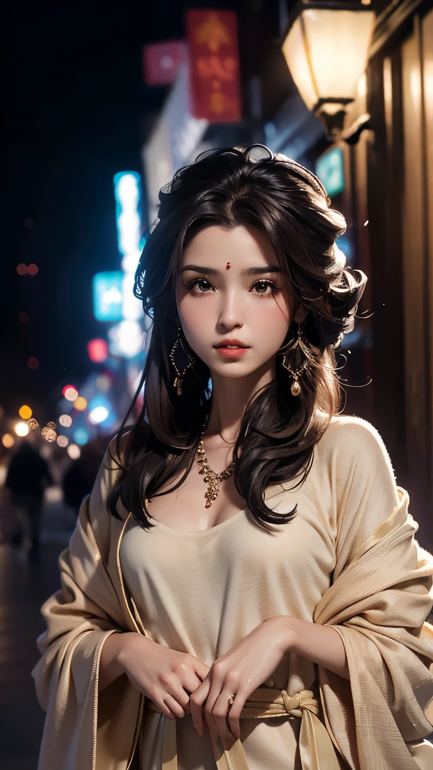 tmasterpiece, top-quality, 8K, Huang Li, A beautyful girl, kawaii, External,(Half a body:1.2), (fullnude:1.5), Wear a cashmere headscarf, (long and dark brown hair),good body, and makeup, Bukkake, Near and far law, depth of fields, Surreal, A high resolution, photore, lock focus, north african free trade area, face lamp, dynamic lighting, highest details, extremly high detail、ultra - detailed、the detail、Genuine skin、exquisite facial features、prone to negative emotions