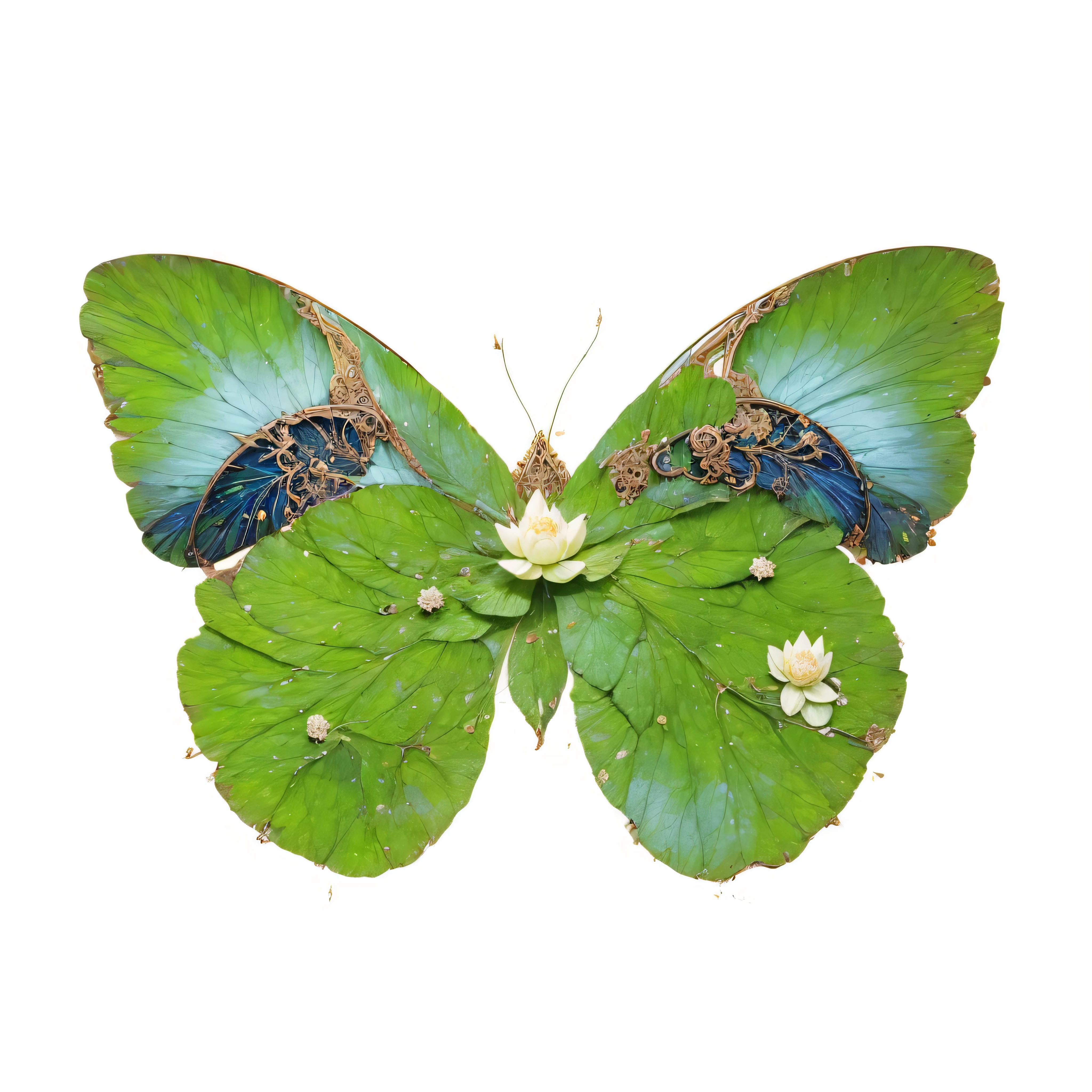 Lotus leaf element,There are white lotus elements on the wings,Great white lotus,empty,There are wavy patterns on the wings,overlapping layers,