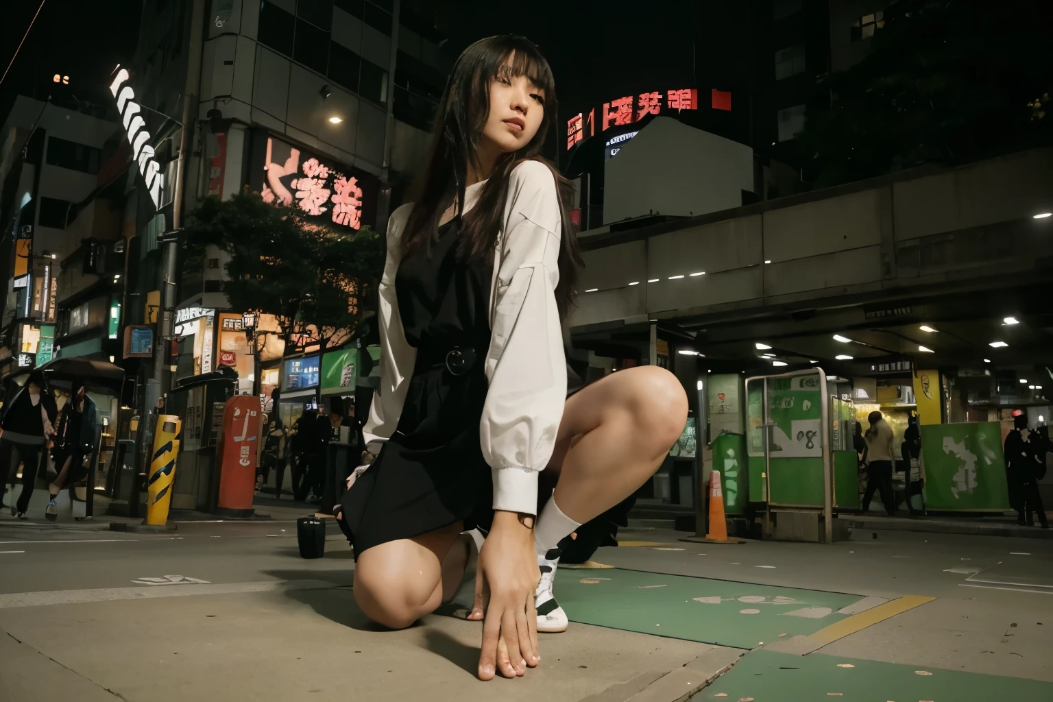 (Best quality, 8k, 32k, Masterpiece, UHD:1.2) "Transport the current image to the bustling and vibrant streets of Shibuya, Tokyo. Capture the energetic and dynamic atmosphere of this iconic Japanese district.
Imagine a lively scene with crowded pedestrian crossings, towering neon billboards, and a mix of modern and traditional architecture. Integrate elements that define Shibuya, such as the famous Shibuya Crossing, vibrant street fashion, and the distinct Tokyo cityscape.
Ensure the streets are filled with a diverse array of people, including pedestrians, commuters, and perhaps some individuals showcasing trendy Harajuku fashion. Experiment with a vivid color palette to capture the electric energy of Shibuya's nightlife, incorporating bright lights, colorful signs, and reflective surfaces.
Consider adding subtle details like cherry blossoms or Japanese lanterns to evoke the essence of Tokyo's rich cultural heritage. Place the image during the evening to enhance the city lights and nightlife ambiance.
Implement dynamic and cinematic lighting to emphasize the urban setting. Experiment with the interplay of light and shadow, showcasing the neon glow and creating depth in the scene.
In summary, transform the image into a captivating representation of the streets of Shibuya, Tokyo, embracing its vibrant urban life, cultural elements, and electrifying atmosphere. Utilize a dynamic color palette, include iconic Shibuya landmarks, and capture the essence of Tokyo's bustling energy."