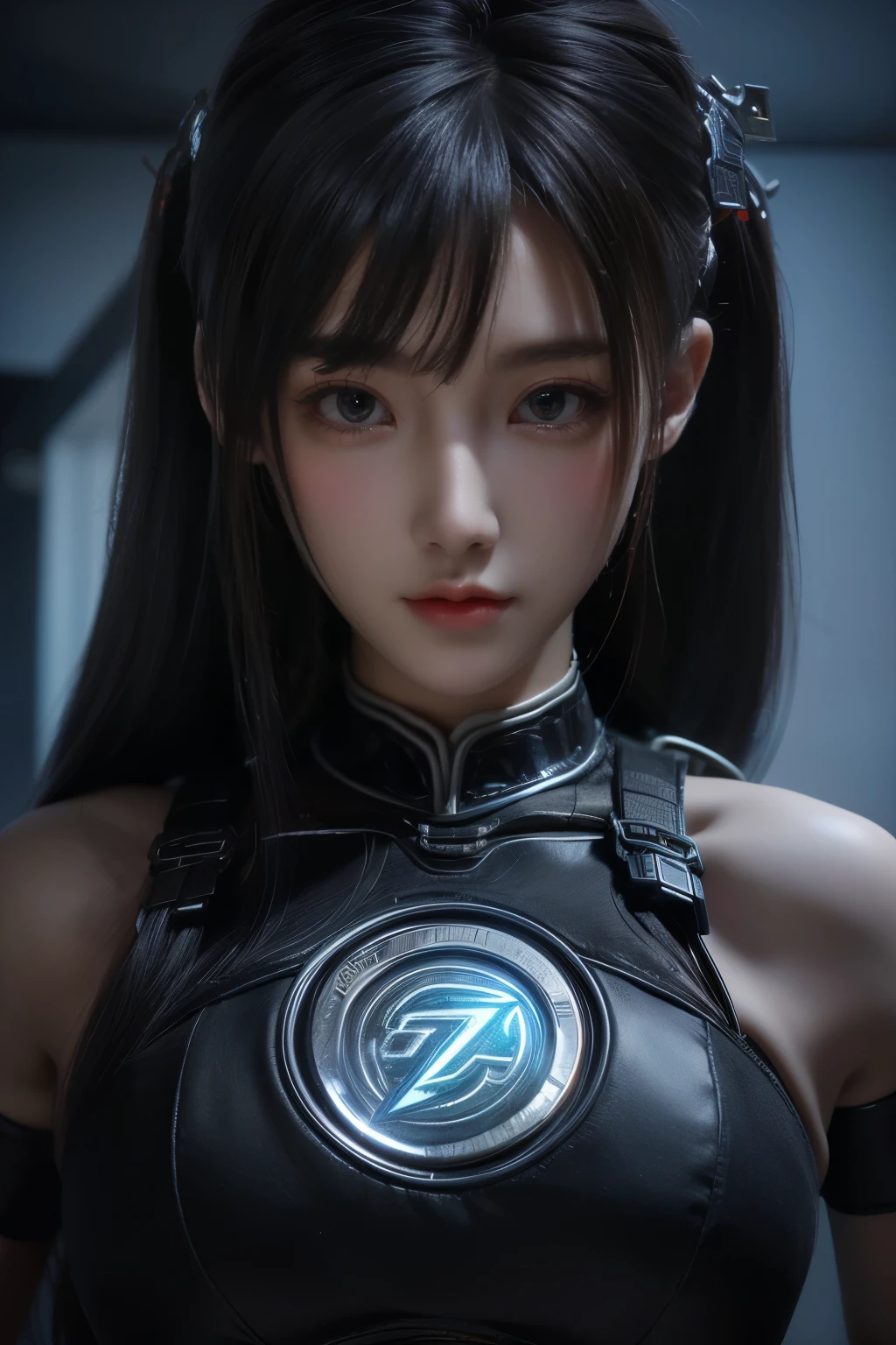 Masterpiece,Game art,The best picture quality,Highest resolution,8K,(Portrait),Unreal Engine 5 rendering works,(Digital Photography),((Portrait Feature:1.5)),
20 year old girl,Short hair details,With long bangs,(The red eye makeup is very meticulous),(With long gray hair:1.4),(Large, full breasts),Elegant and noble,Brave and charming,
(Future armor combined with the characteristics of ancient Chinese armor,Hollow design,Power Armor,The mysterious Eastern runes,A delicate dress pattern,A flash of magic),Warrior of the future,Cyberpunk figures,Background of war,
Movie lights，Ray tracing，Game CG，((3D Unreal Engine))，OC rendering reflection pattern