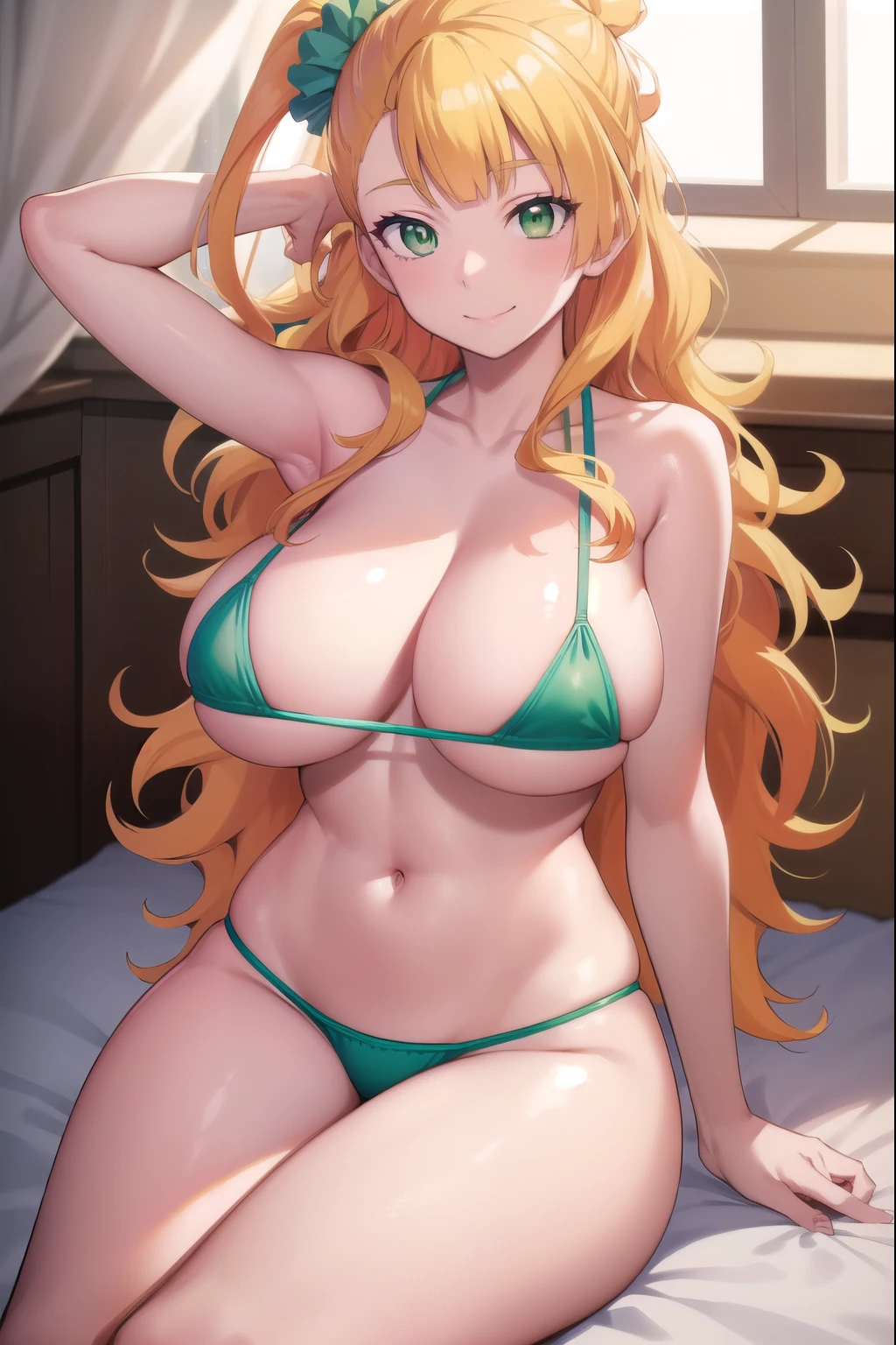 galko,, long hair, bangs, blonde hair,big breasts,lure、Excited smile, hair between the eyes, (green eyes:1.5), long hair, colorful hair,Day, lipstick, Improve, Kogal, compensate,Emphasize cleavage、coastal、yellow micro bikini、Naughty older sister、Yellow Micro Bikini、
break (masterpiece:1.2), highest quality, High resolution, unity 8k wallpaper, (figure:0.8), (detailed and beautiful eyes:1.6), highly detailed face, perfect lighting, Very detailed CG, (perfect hands, perfect anatomy),