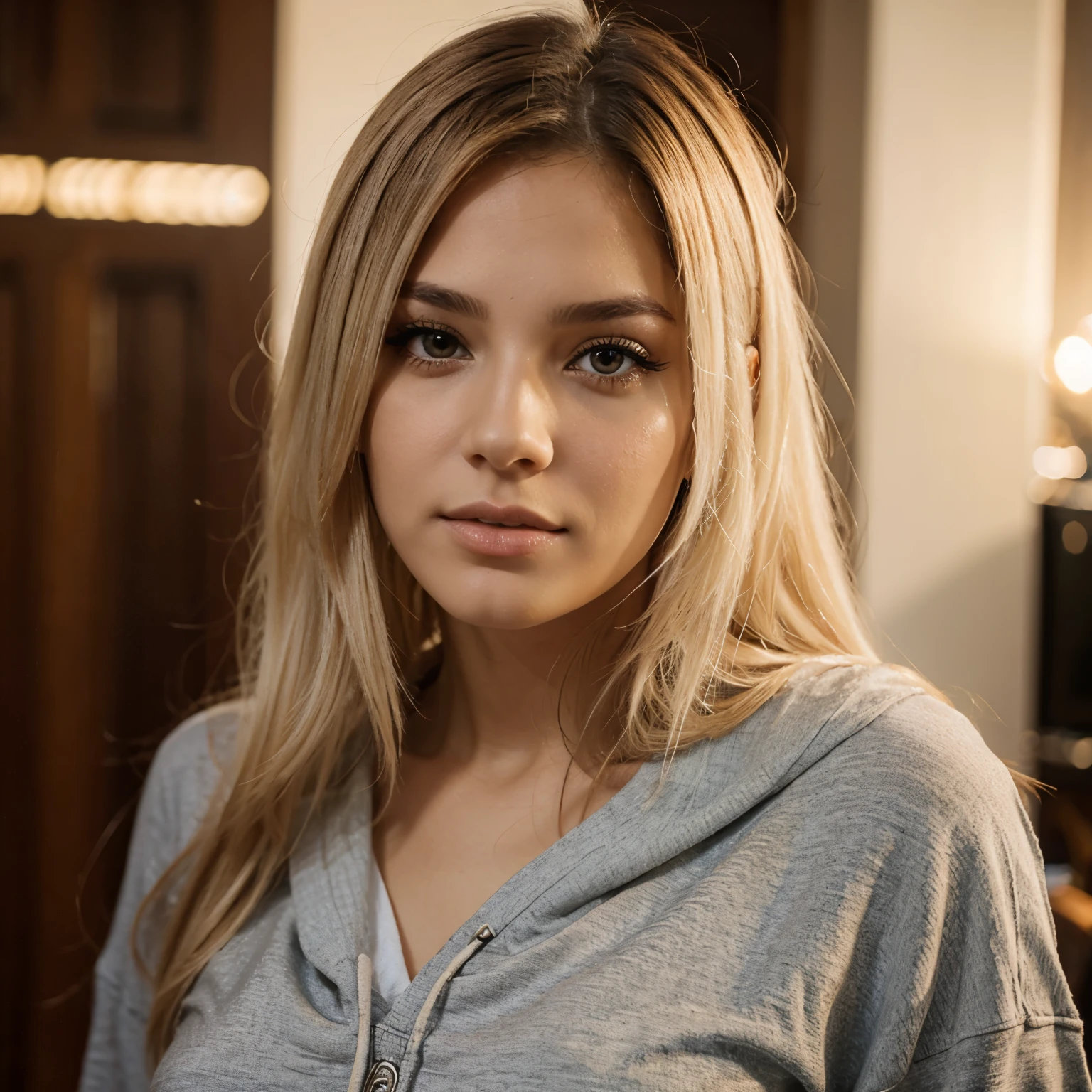 Mujer de cabello blanco, con ojos rojos