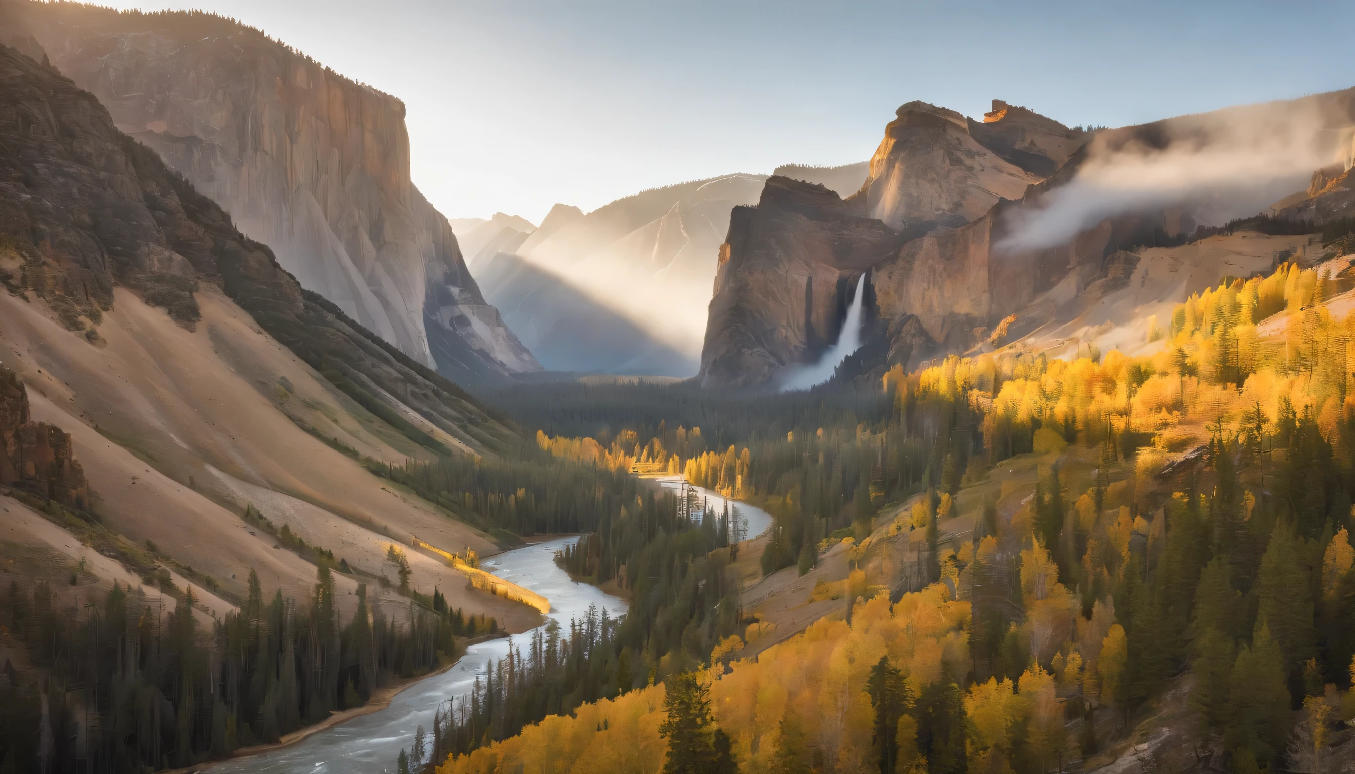 (Highly detailed CG Unity 8k wallpaper、masterpiece、highest quality、Super detailed)、(best lighting、best shadow、very delicate and beautiful)、highest quality、8k、Detailed facial depiction、masterpiece、highest quality、clear image quality、
Geyser and canyon landscape in Yellowstone National Park。
