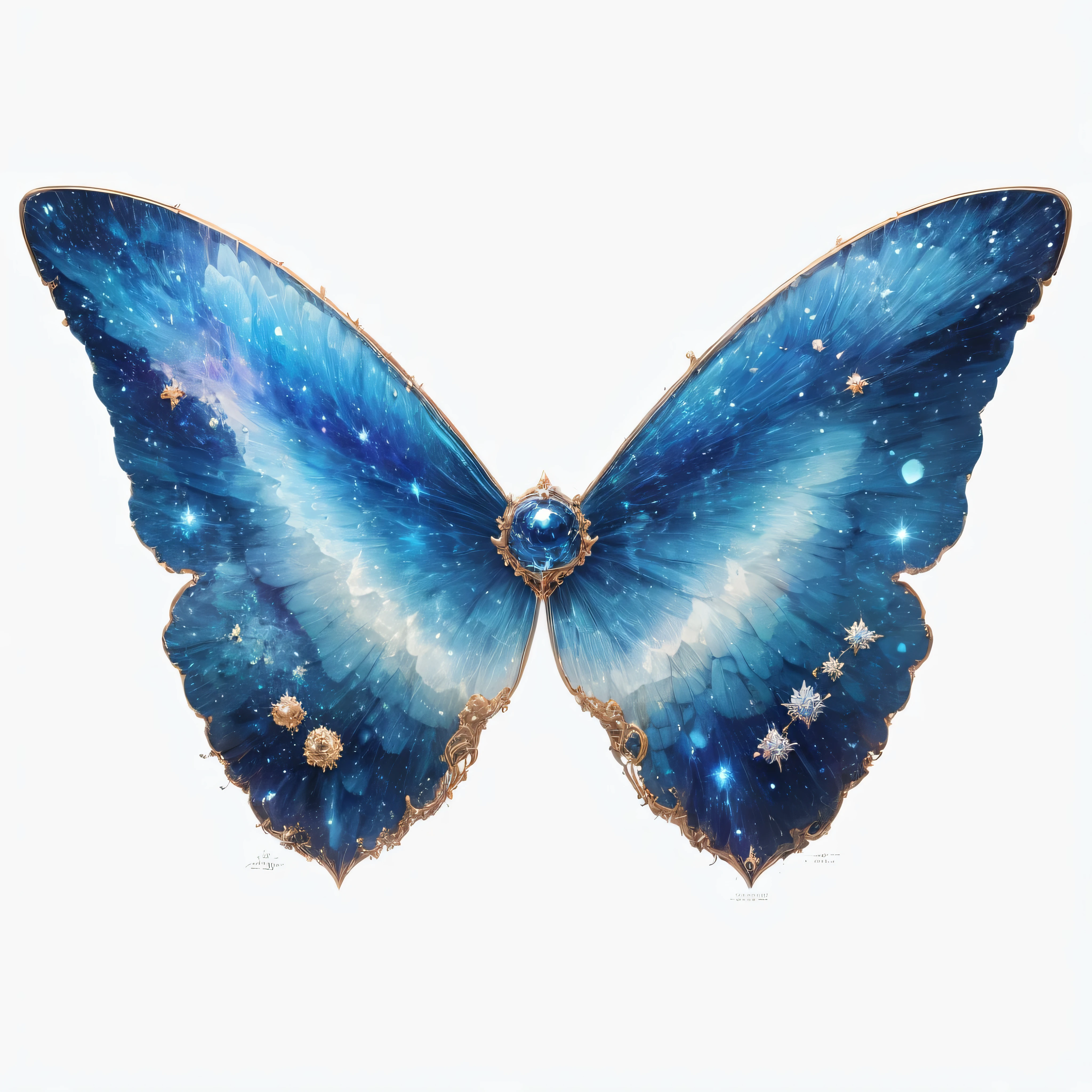 There are nebulae on the wings,Nebula structure,shining的星云图案,许多five-pointed star,shining,tiny stars,five-pointed star