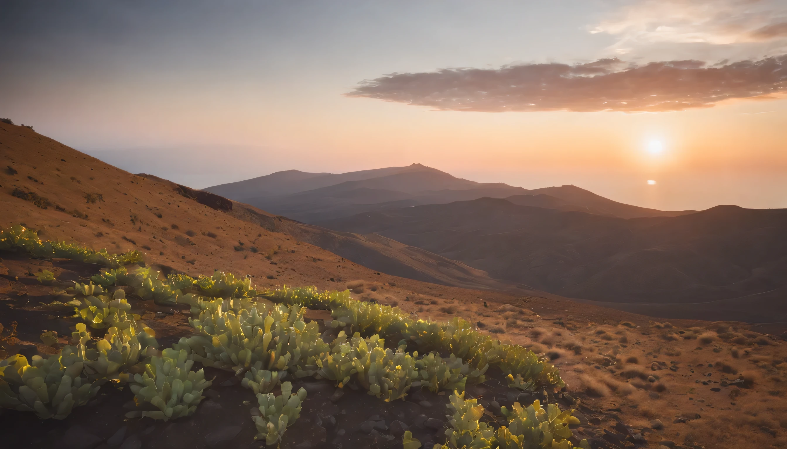 (Highly detailed CG Unity 8k wallpaper、masterpiece、highest quality、Super detailed)、(best lighting、best shadow、very delicate and beautiful)、highest quality、8k、Detailed facial depiction、masterpiece、highest quality、clear image quality、
Stunning views from the summit of Mauna Kea in Hawaii。