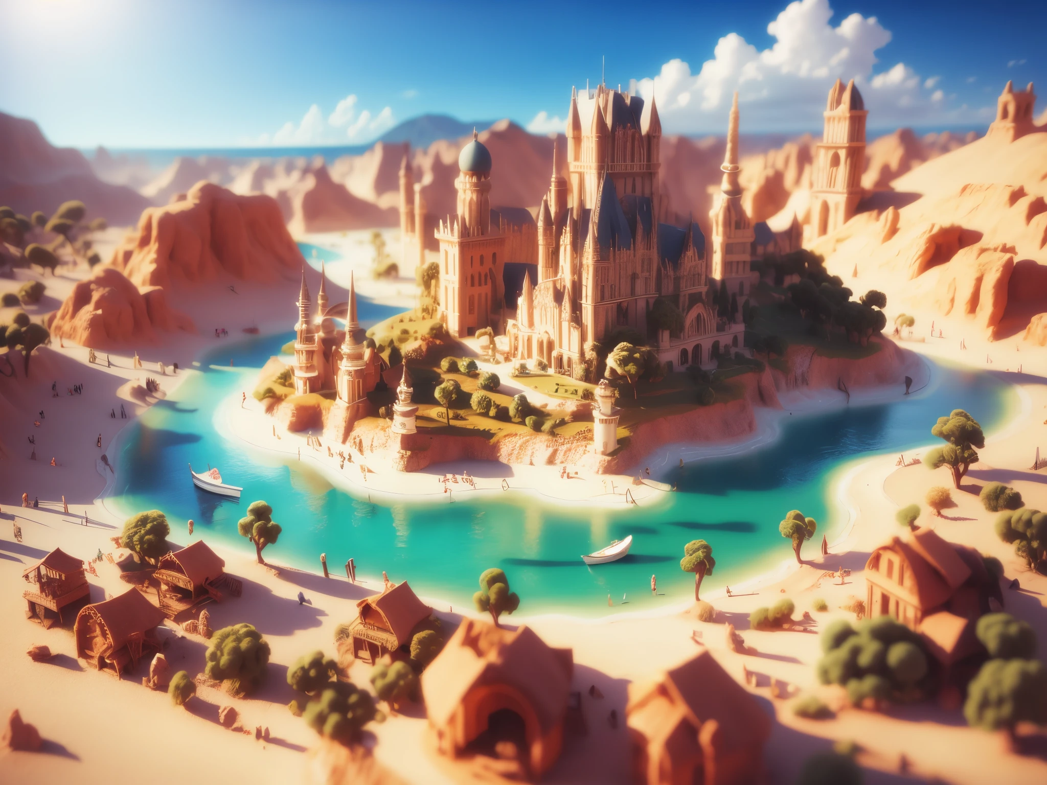 miniature， Geological wonders，desert，camel， landscape，Brush rendering， 3d，Ultra-detailed