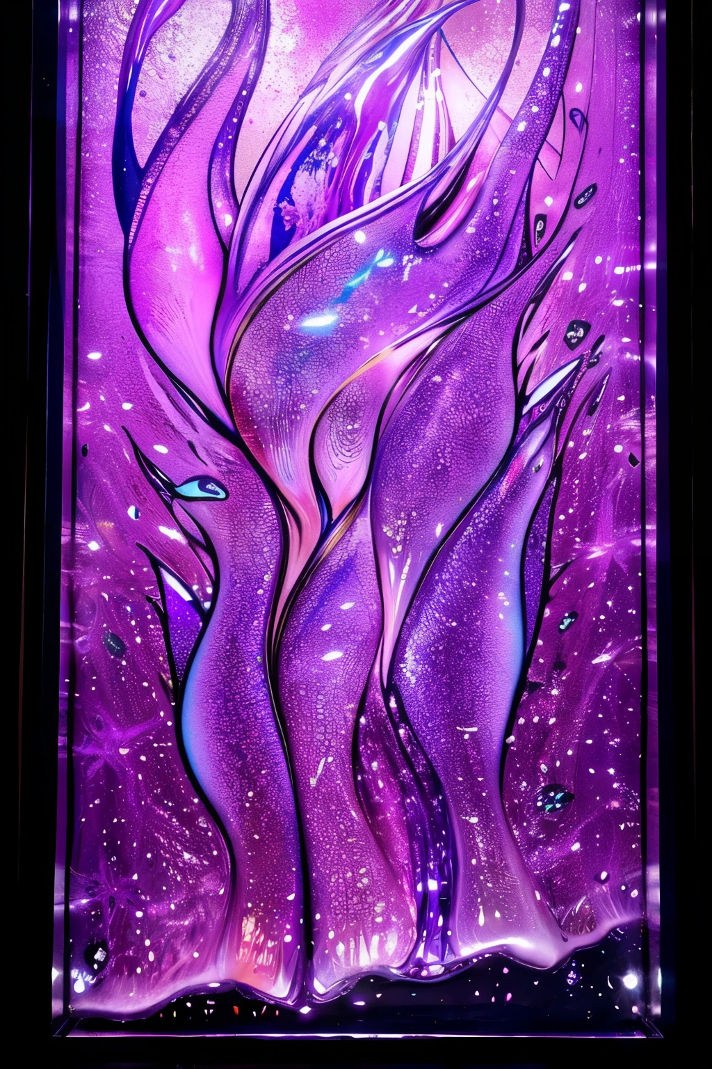 polling art、fluid art、distinct large cells、large, medium and small cells、Artistic、masterpiece、undulation of the line、purple、Shades、Sparkling glitter、Light、acrylic paint art