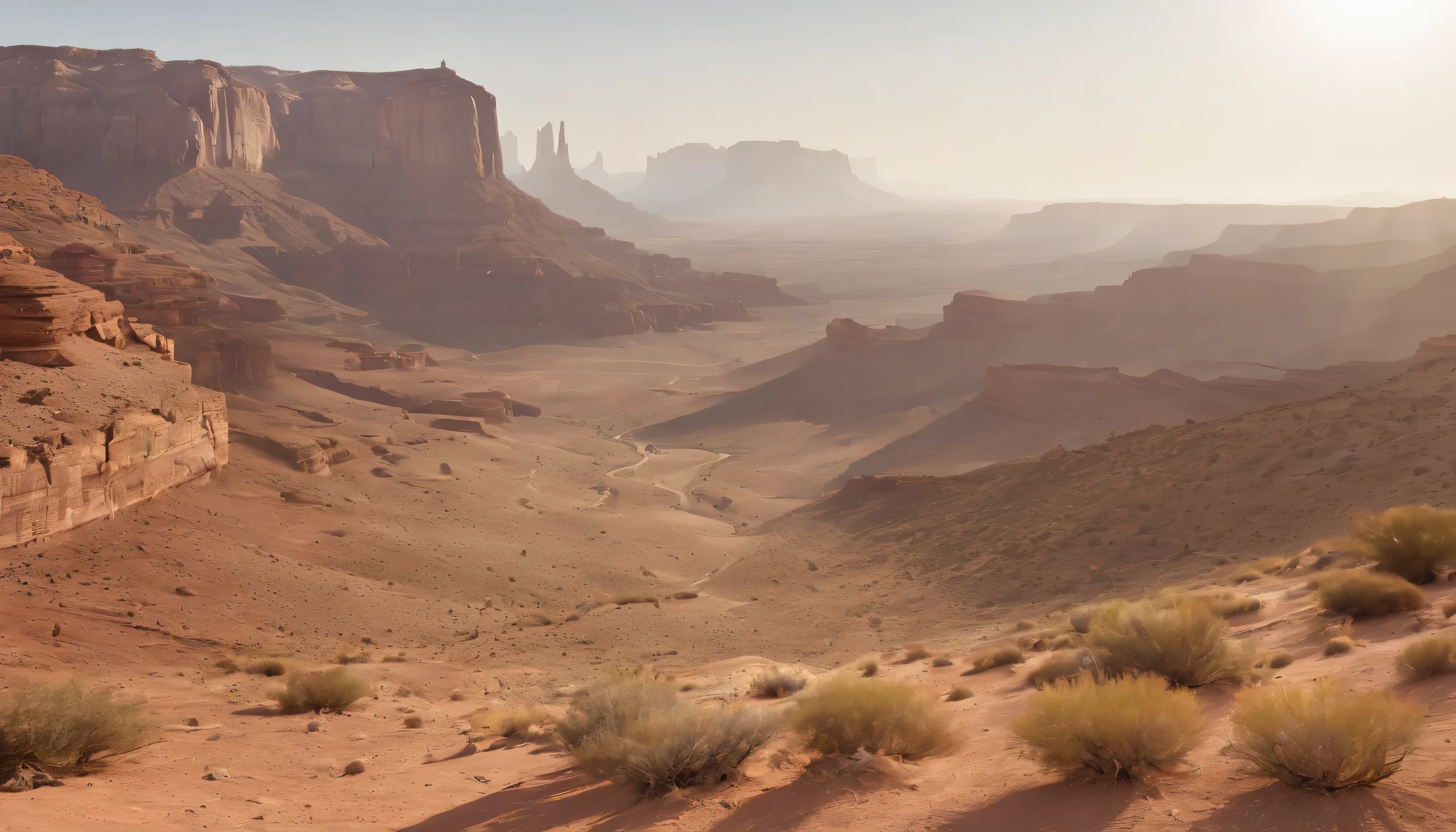 (Highly detailed CG Unity 8k wallpaper、masterpiece、highest quality、Super detailed)、(best lighting、best shadow、very delicate and beautiful)、highest quality、8k、Detailed facial depiction、masterpiece、highest quality、clear image quality、
Desert and rocky landscape of Big Ben National Park, Texas。
