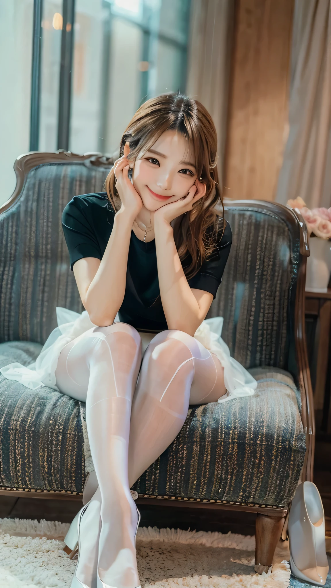 White panty hose,best qualtiy,tmasterpiece,超高分辨率,(realisticlying:1.4),A age girl,Juvenile,Thin and light