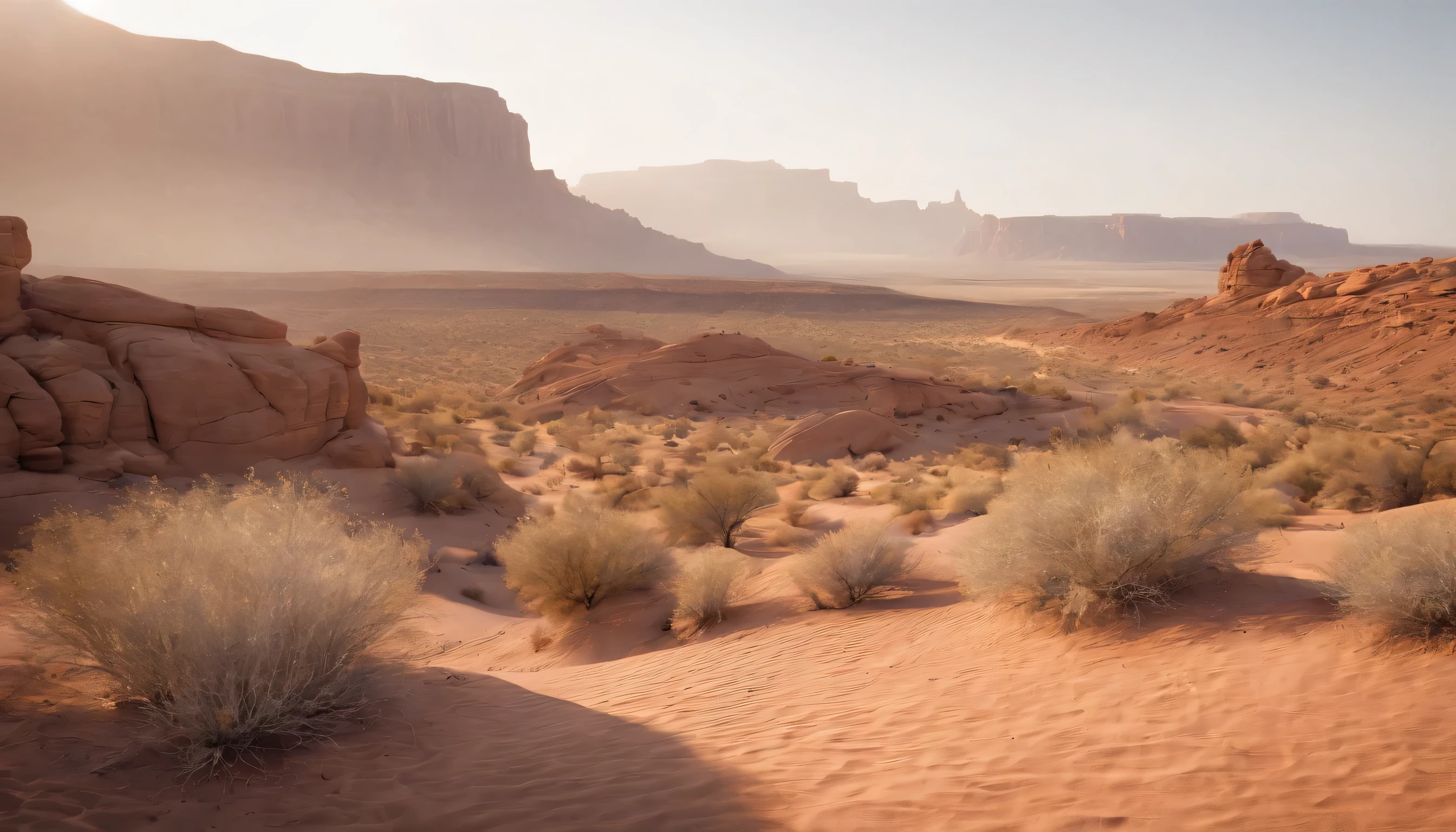 (Highly detailed CG Unity 8k wallpaper、masterpiece、highest quality、Super detailed)、(best lighting、best shadow、very delicate and beautiful)、highest quality、8k、Detailed facial depiction、masterpiece、highest quality、clear image quality、
Desert and rocky landscape of Big Ben National Park, Texas。