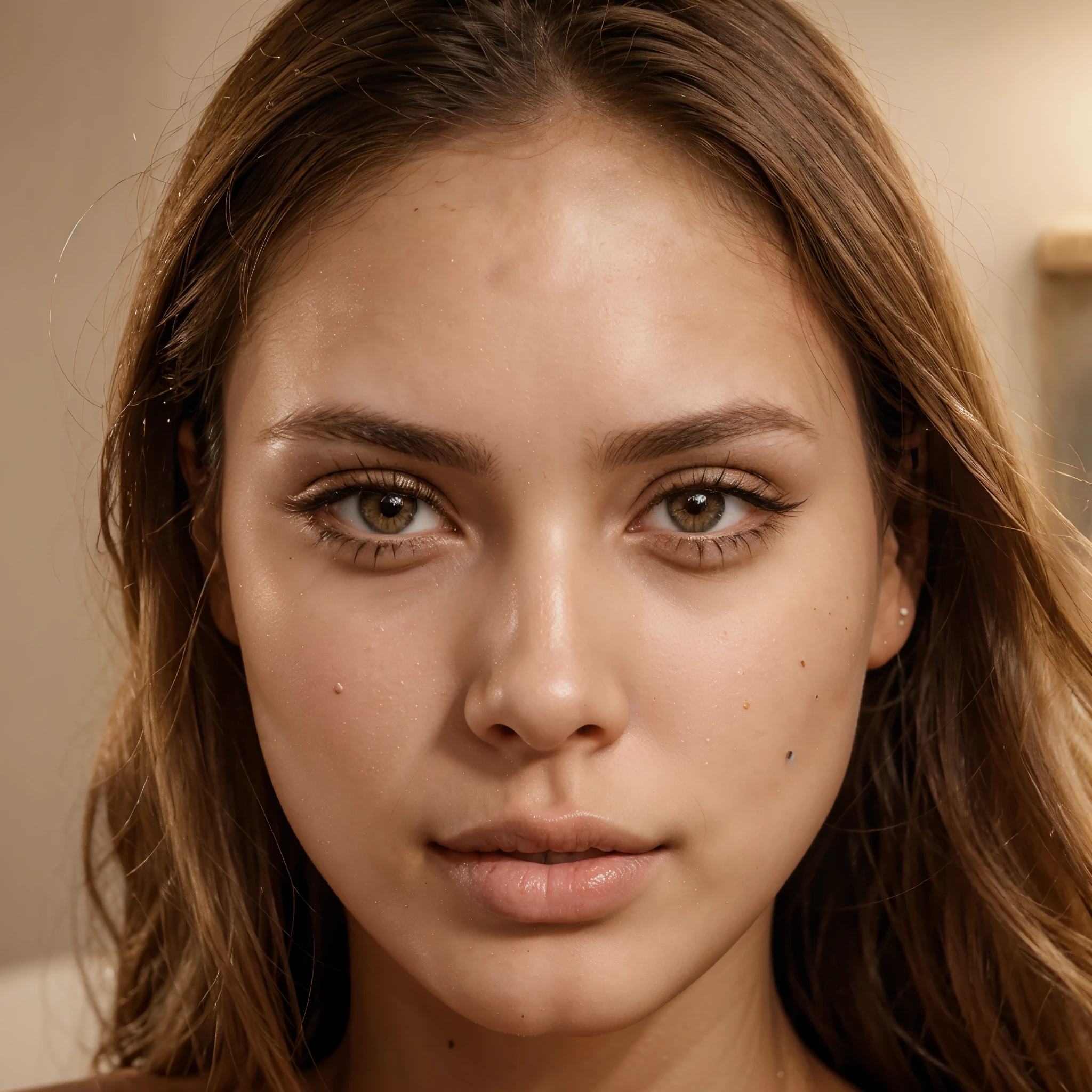 Beautiful girl 23 years old, bright blonde , real real human brown skin , Potret , big brown eyes , narrow nose , big juicy lips , Beautiful cheekbones , long eyelashes , mole next to lip , Best quality, 