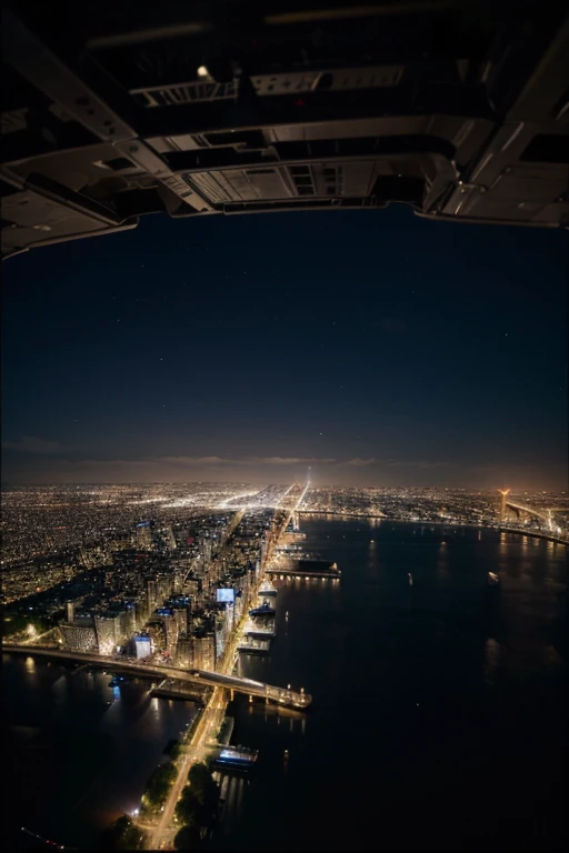 An aerial view of a night city, avec une perspective unique et impressionnante.