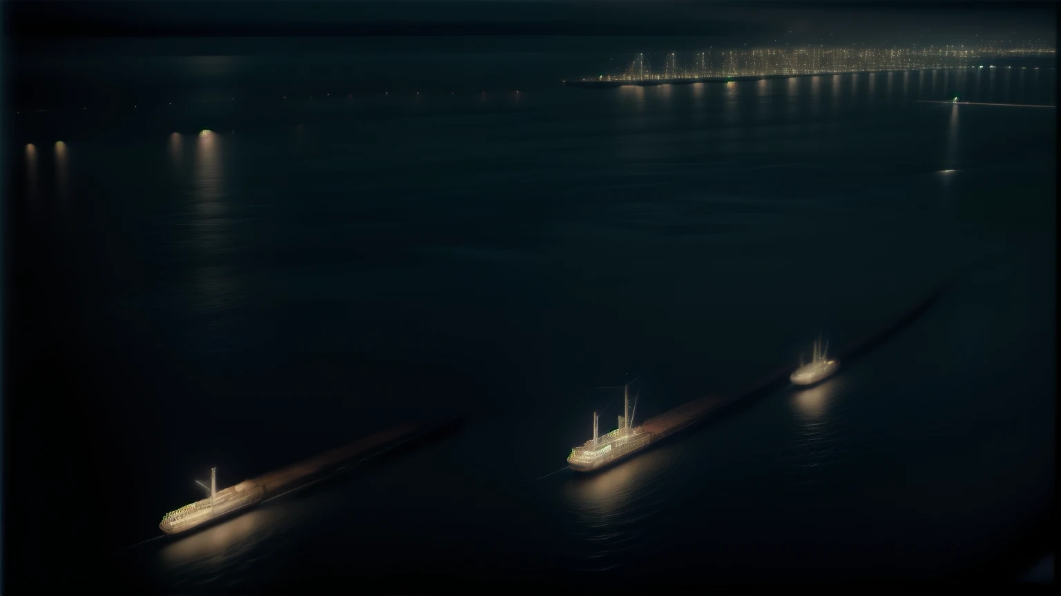 Many large cranes lined up、Aerial photo of a night view of a pier with many large container cargo docks