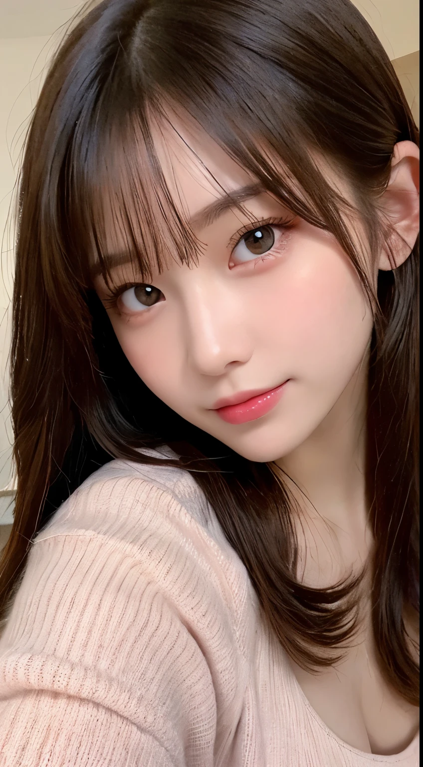 table top, highest quality, shape, Super detailed, finely, High resolution, 8k wallpaper, 完璧なダイナミックな構shape, beautiful and detailed eyes, straight hair, small breasts, natural color lip, random sexy pose,smile,20 year old girl、midnight、beautiful and detailed face、perfect and beautiful face,Big eyes、RAW photo、Expressing feminine poses with your whole body、beautiful and detailed eyes、small face、beautiful duplex、slim face and style,pale pink long sleeve dress、beautiful golden ratio face,twin ponytail hair,bright look,Photographed focusing on beautiful legs