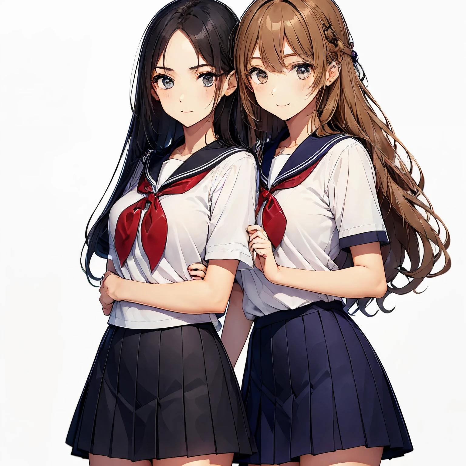 high quality,((2girls,cuddle,chyuri,smile)),Japanese high school student,short sleeve sailor school uniform,