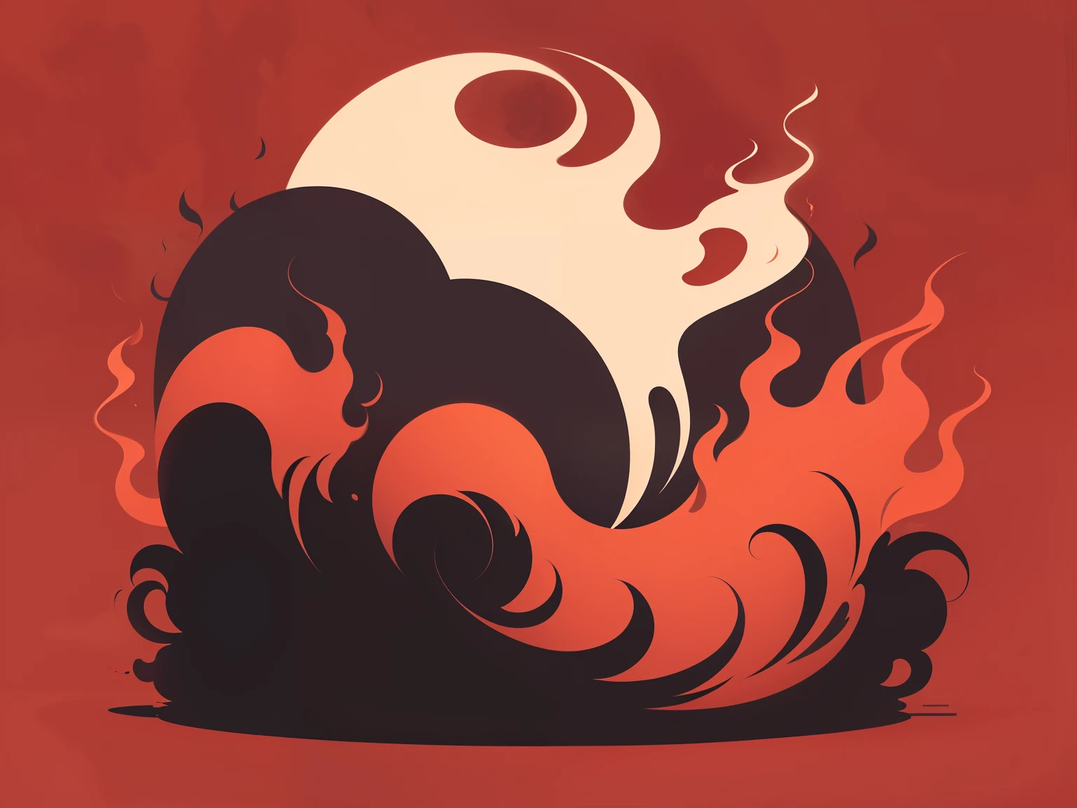 A piece of smoke,flat smoke,flat illustration,red,simple background,Vector illustration,monochrome,wind blowing to the right