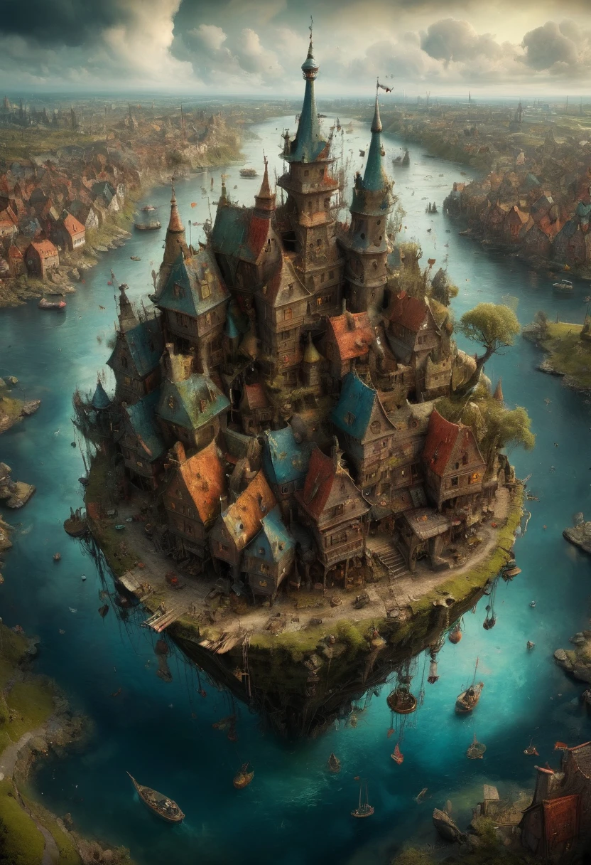 Aerial View, by Alexander Jansson, best quality, masterpiece, 8k, Representative work, official art, Professional, Ultra intricate detailed