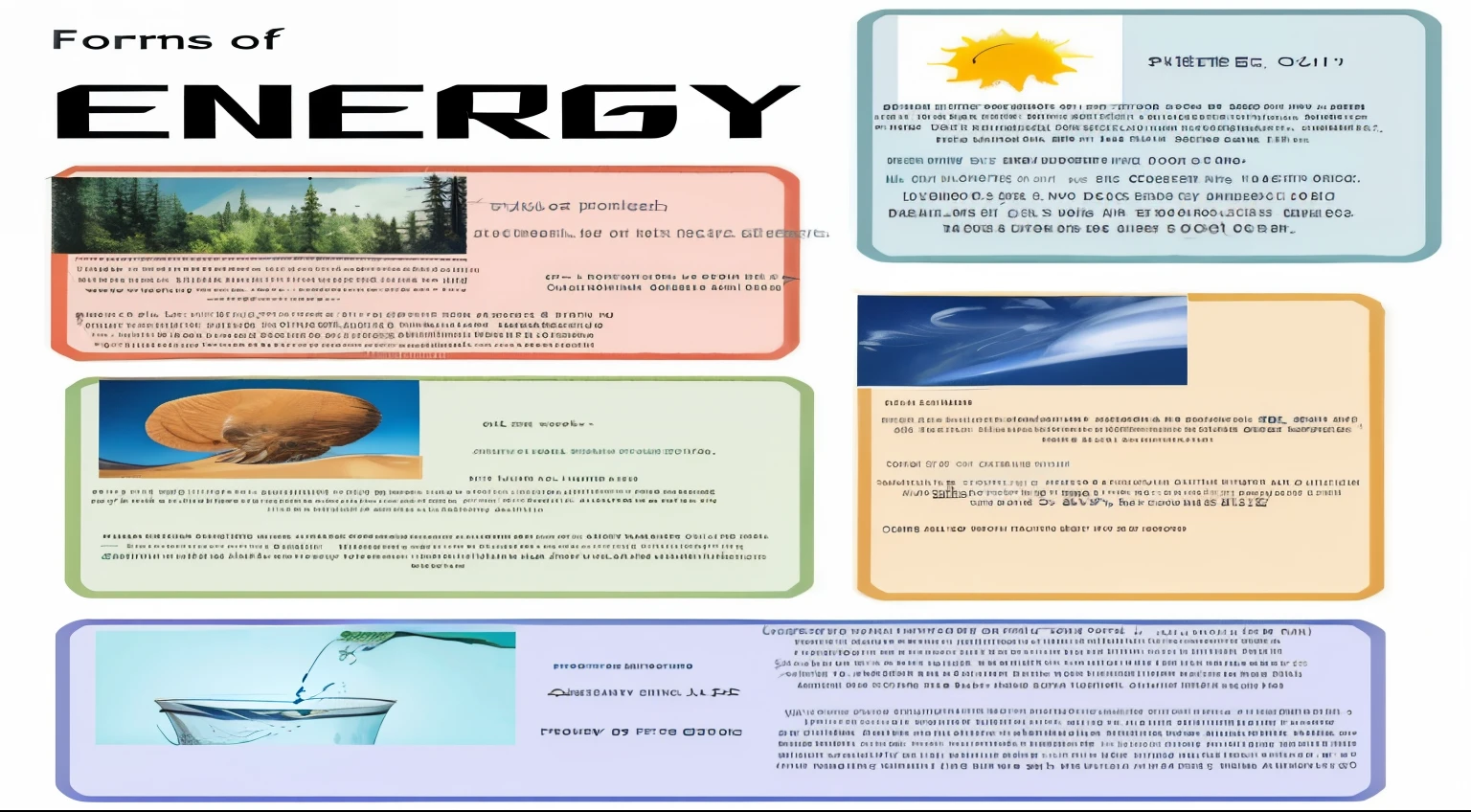 a poster with a picture of a bunch of different things, science poster, energy, energy body, bio, ecology, biology textbook page, energy flowing, renewable energy, front energy game card, clean energy, chemistry, the energy is released, electric energy, green energy, biology, poster paper with notes, energy core, energy spheres, energetic composition, energy mote