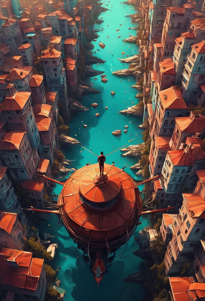 Aerial View, by Cyril Rolando, (best quality, masterpiece, Representative work, official art, Professional, Ultra intricate detailed, 8k:1.3)