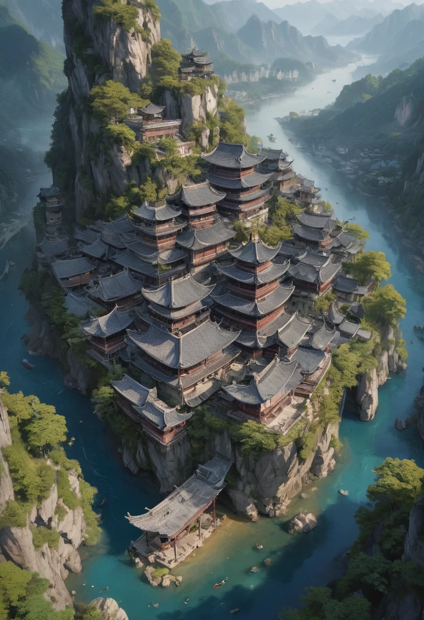 Aerial View, by Lengmei, best quality, masterpiece, 8k, Representative work, official art, Professional, Ultra intricate detailed