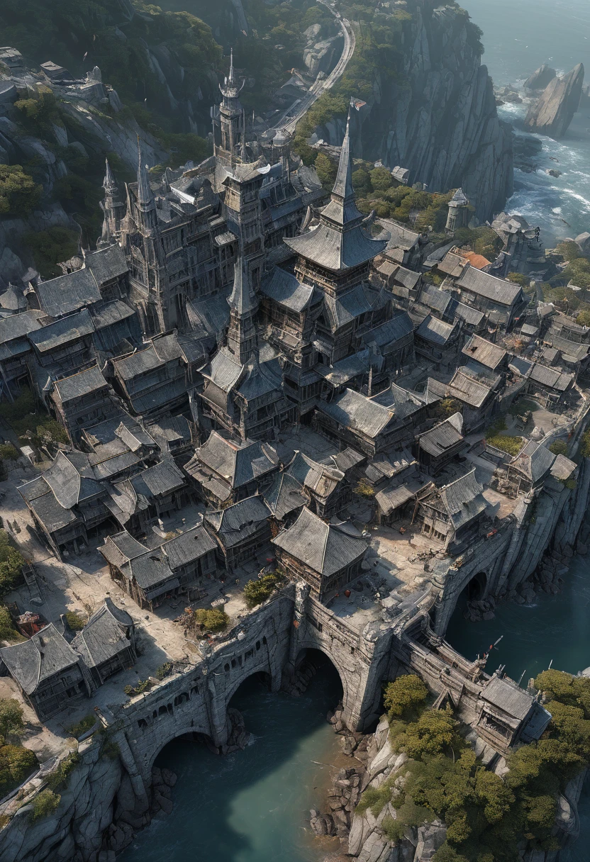 Aerial View, by Alan_Lee, (best quality, masterpiece, Representative work, official art, Professional, Ultra intricate detailed, 8k:1.3)