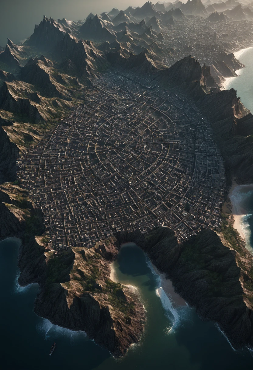 Aerial View, by Noah Bradley, (best quality, masterpiece, Representative work, official art, Professional, Ultra intricate detailed, 8k:1.3)