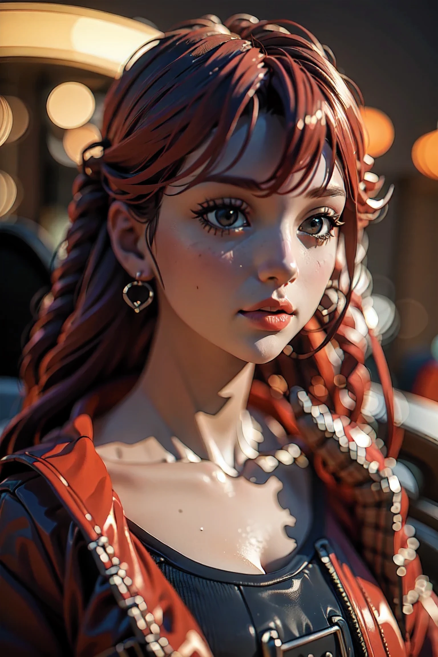 1 beautiful girl with long red hair , 3D