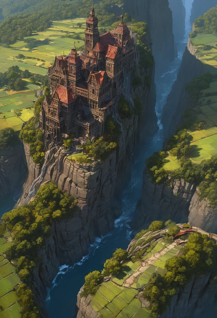 Aerial View, by Noah Bradley, (best quality, masterpiece, Representative work, official art, Professional, Ultra intricate detailed, 8k:1.3)