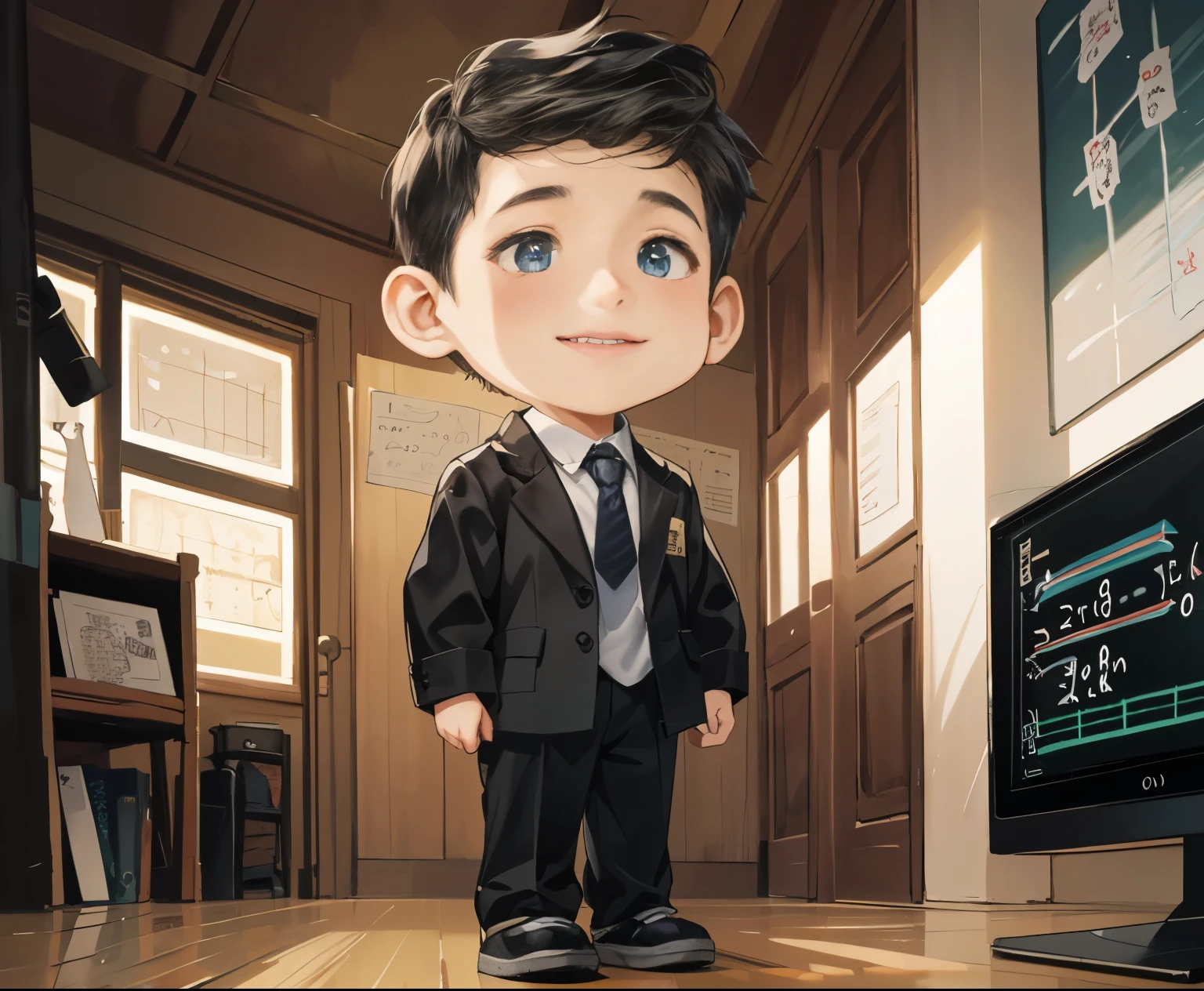 cartoon style、boy in shirt and boy in tie, chibi style, Official fan art, [ The art of math ]!!, comics, High quality fan art, wireless, cute boys, 可爱的The art of math, Official illustration, Bowater&#39;s art style, Everyone is wearing period-appropriate clothes, !!full body portrait!!, The art of math!!, lovely artwork