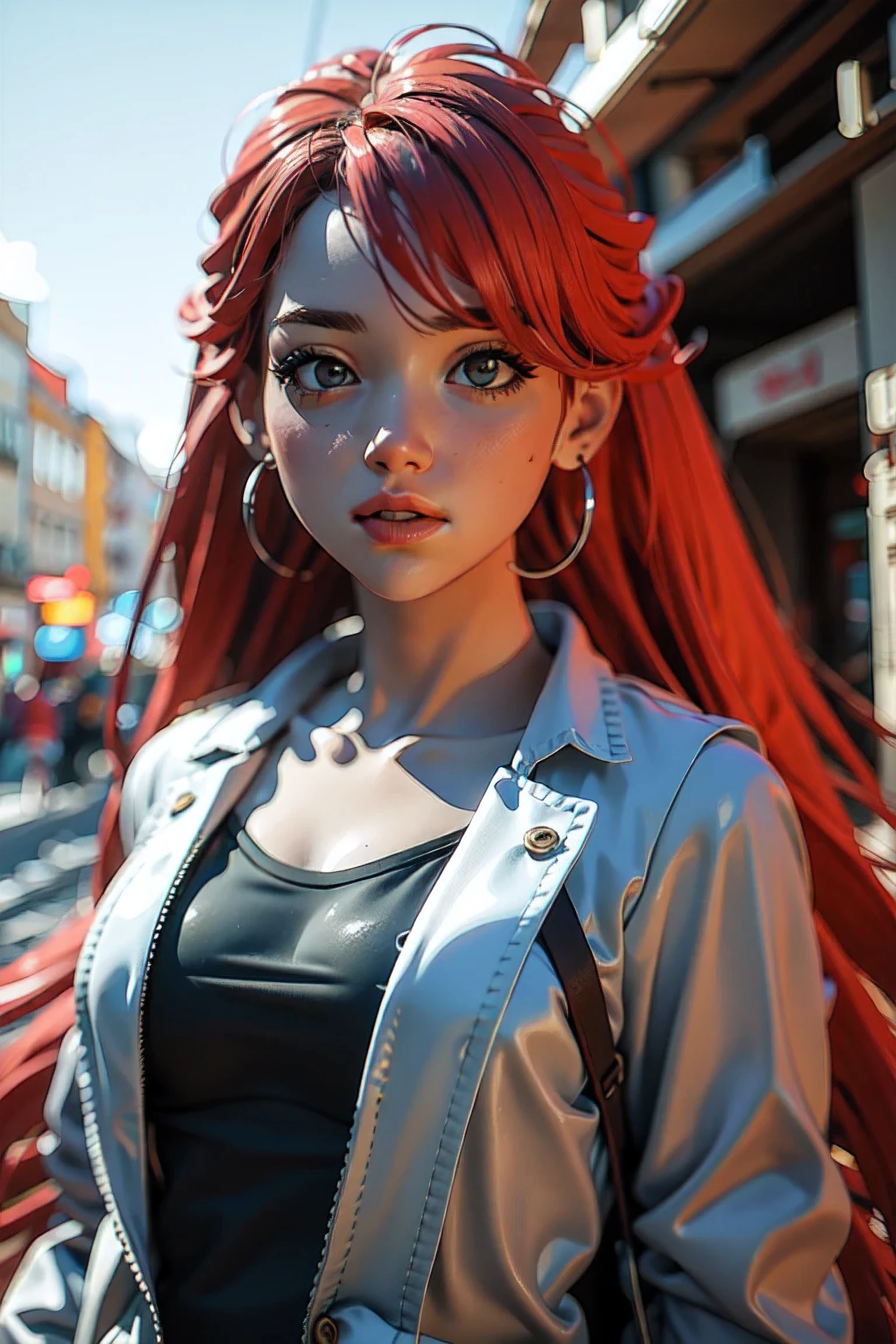 1 beautiful girl with long red hair , 3D
