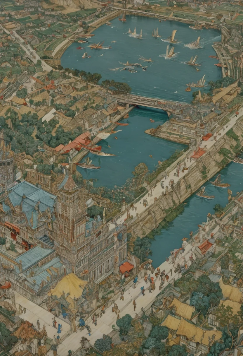 Aerial View, by Noah Bradley, (best quality, masterpiece, Representative work, official art, Professional, Ultra intricate detailed, 8k:1.3)