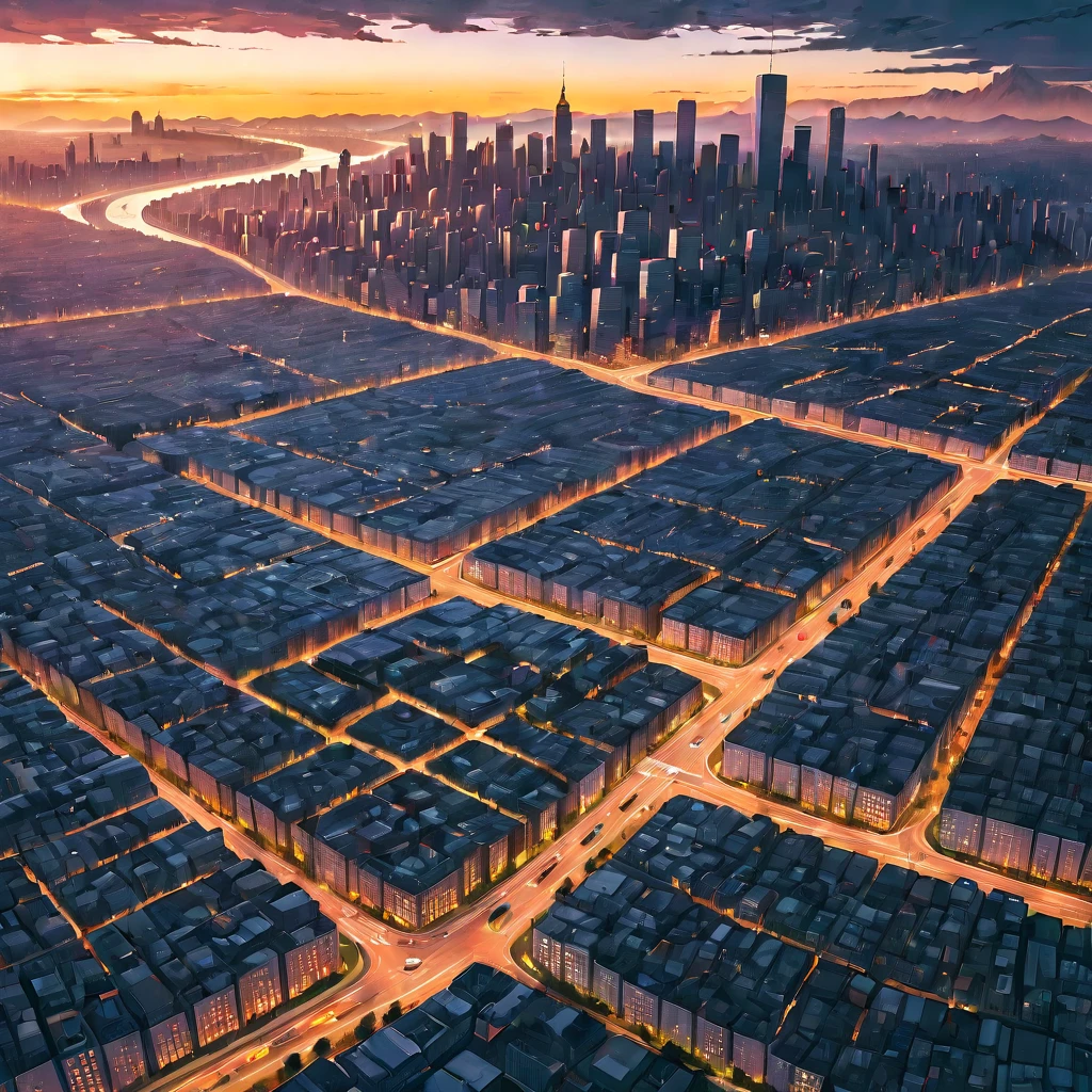 Aerial View, aesthetic, extremely detailed, color photo of Aerial View,vivid hues,sharp contrasts,majestic landscapes below,snaking rivers,patchwork fields,urban sprawl,sun glinting off skyscrapers,plush greenery,distant mountains,shifting clouds,scarce shadows,nature's tapestry from above,night descending,transition from daylight to dusk,artificial lights flickering to life,twilight's final embers,velvety darkness enveloping,skyline silhouettes,ambient city glow,subdued tones,ethereal tranquility,Canon EOS 5D Mark IV,Kodak Portra 160 film,24-70mm f/2.8L lens,long exposure,high altitude stabilization,David Lynch,Stanley Kubrick,Wes Anderson,Vivienne Westwood,Alexander McQueen,Tim Walker