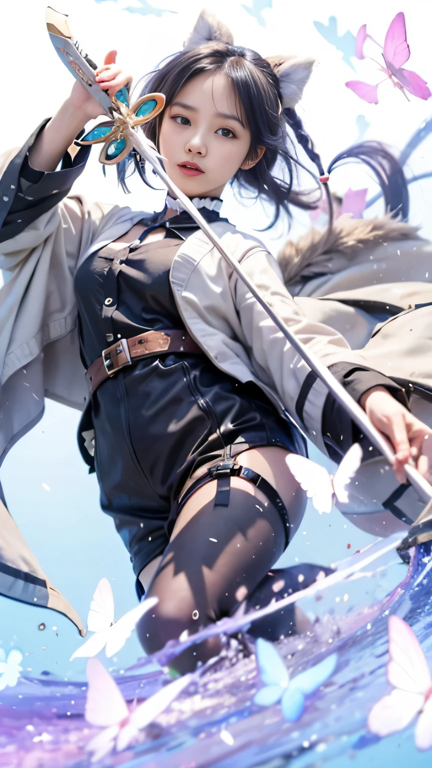 anime girl with a sword and a butterfly in her hand, best anime 4k konachan wallpaper, demon slayer rui fanart, anime girl with a bow and arrow, clean detailed anime art, demon slayer artstyle, insect trainer girl, ayaka genshin impact, detailed key anime art, detailed digital anime art, detailed anime character art, from arknights