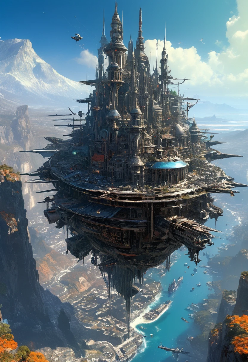 Aerial View, by Stephan Martiniere, (best quality, masterpiece, Representative work, official art, Professional, Ultra intricate detailed, 8k:1.3)
