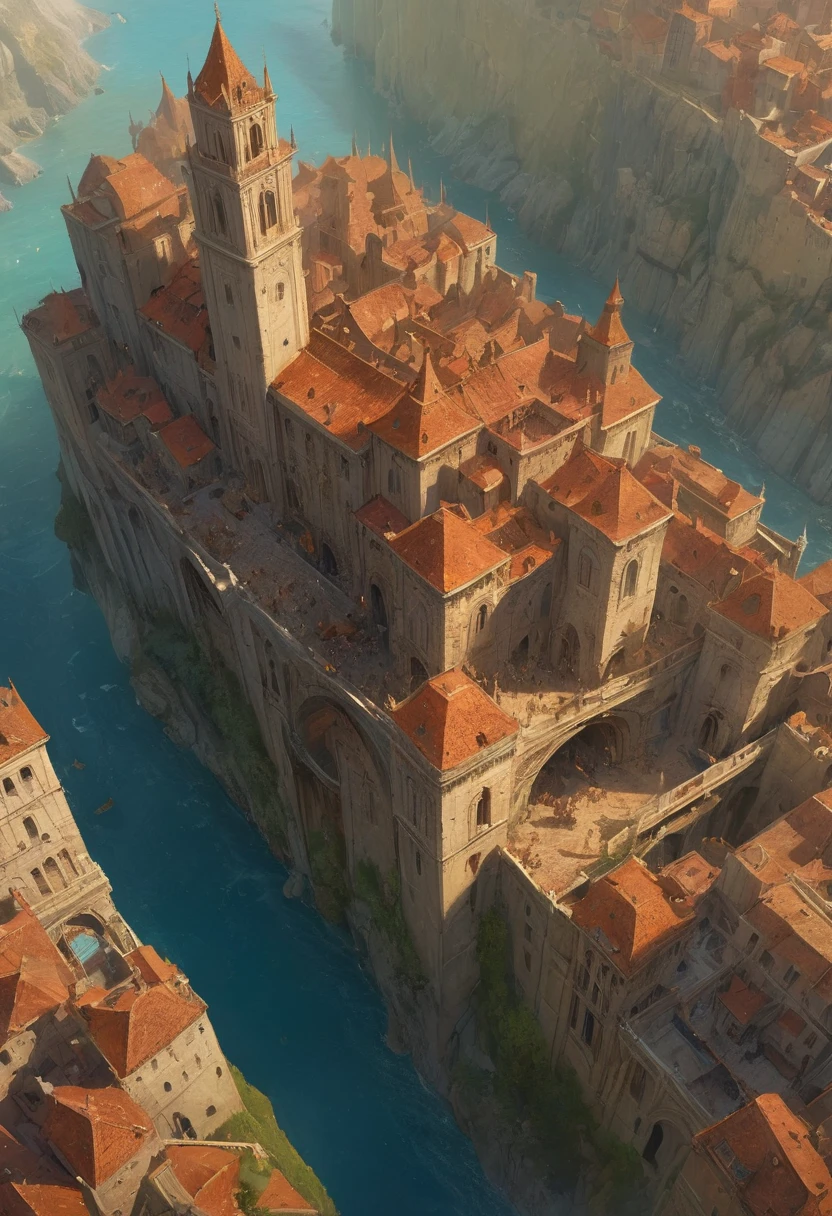 Aerial View, by Alena Aenami, best quality, masterpiece, 8k, Representative work, official art, Professional, Ultra intricate detailed