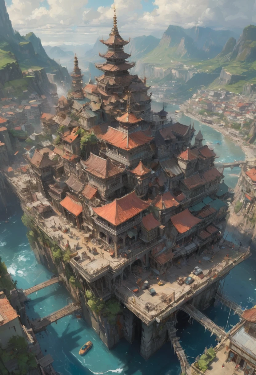 Aerial View, by Krenz Cushart, best quality, masterpiece, 8k, Representative work, official art, Professional, Ultra intricate detailed