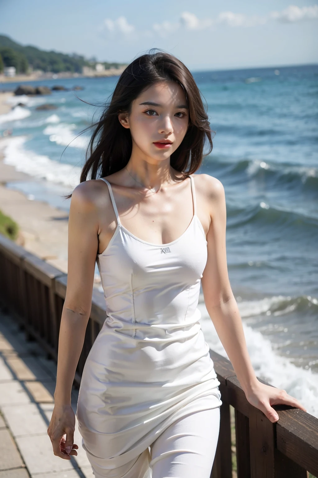 ((best quality)), ((masterpiece)), (detailed), perfect face,Walking alone by the sea