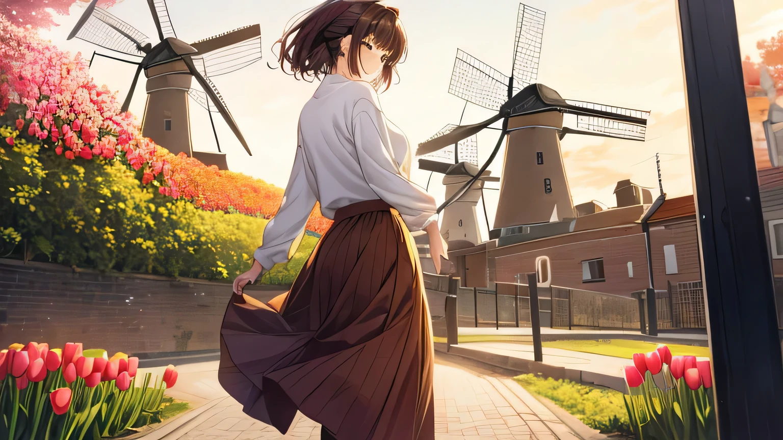 1 female、28 years old、beautiful hair, shortcut、Rear view、face turned away from the camera、can'I can't see parts of the face、yellow knit sweater、red long skirt、brown boots、Park with tulips and Dutch windmills、1 femaleで歩いている
1 female、28 years old、beautiful hair, shortcut、Rear view、Face turned away、can'I can't see parts of the face、yellow knit sweater、red long skirt、brown boots、Park with tulips and Dutch windmills、1 femaleで歩いている