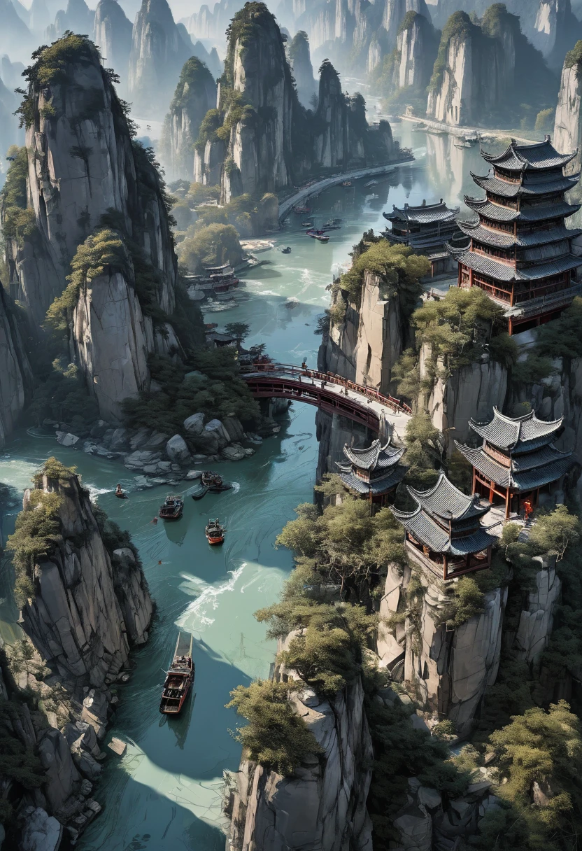 Aerial View, by xu beihong, (best quality, masterpiece, Representative work, official art, Professional, Ultra intricate detailed, 8k:1.3)